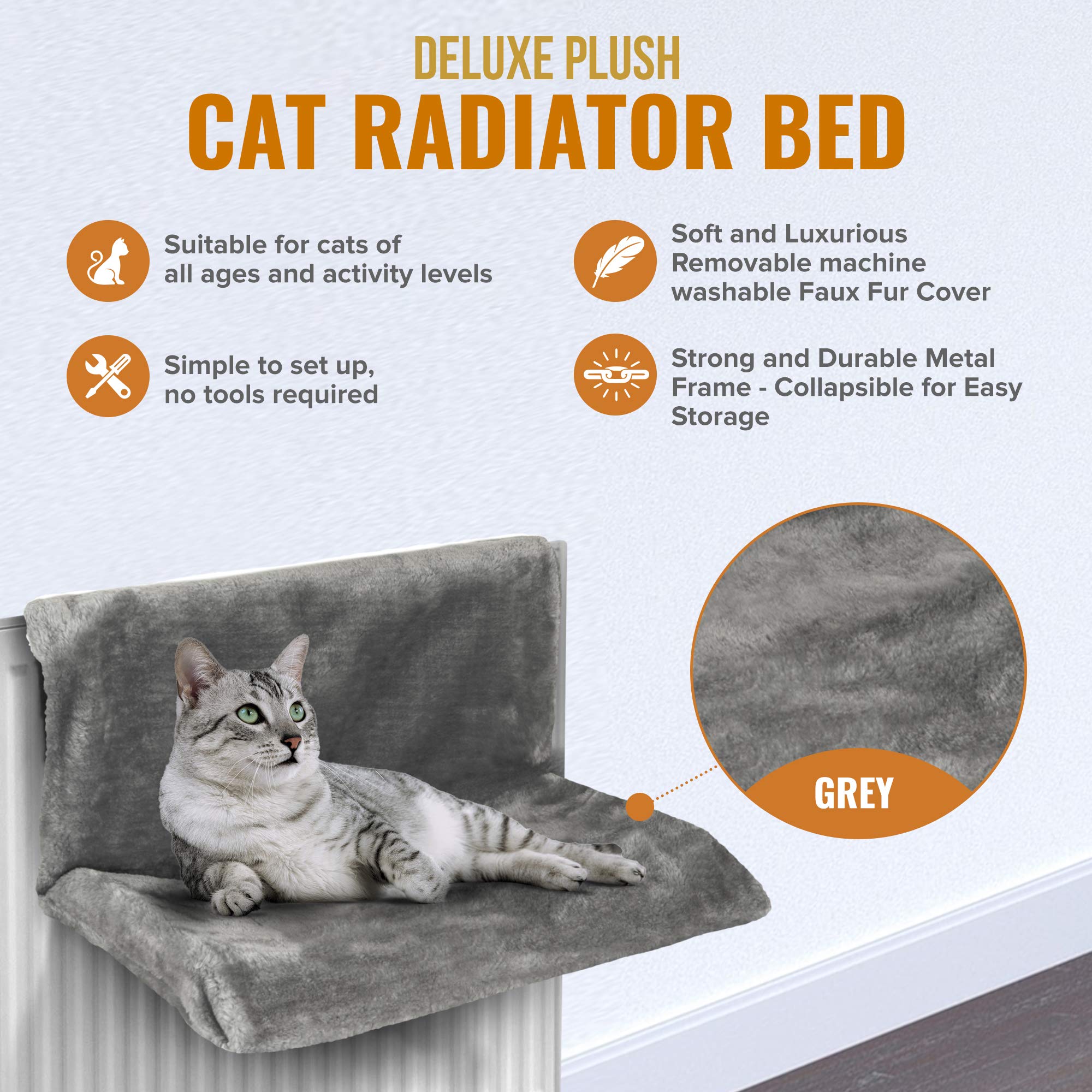 Petlicity Warm and Cosy Pet Cat and Dog Radiator Bed (Grey)
