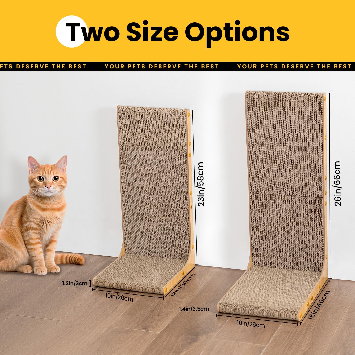 Conlun Cardboard Cat Scratcher,58 cm L Shape Scratch Pad Wall Mounted,Vertical Scratching Board, Durable Cardboard to Protect Furniture for Indoor Cats,Light Wood Large