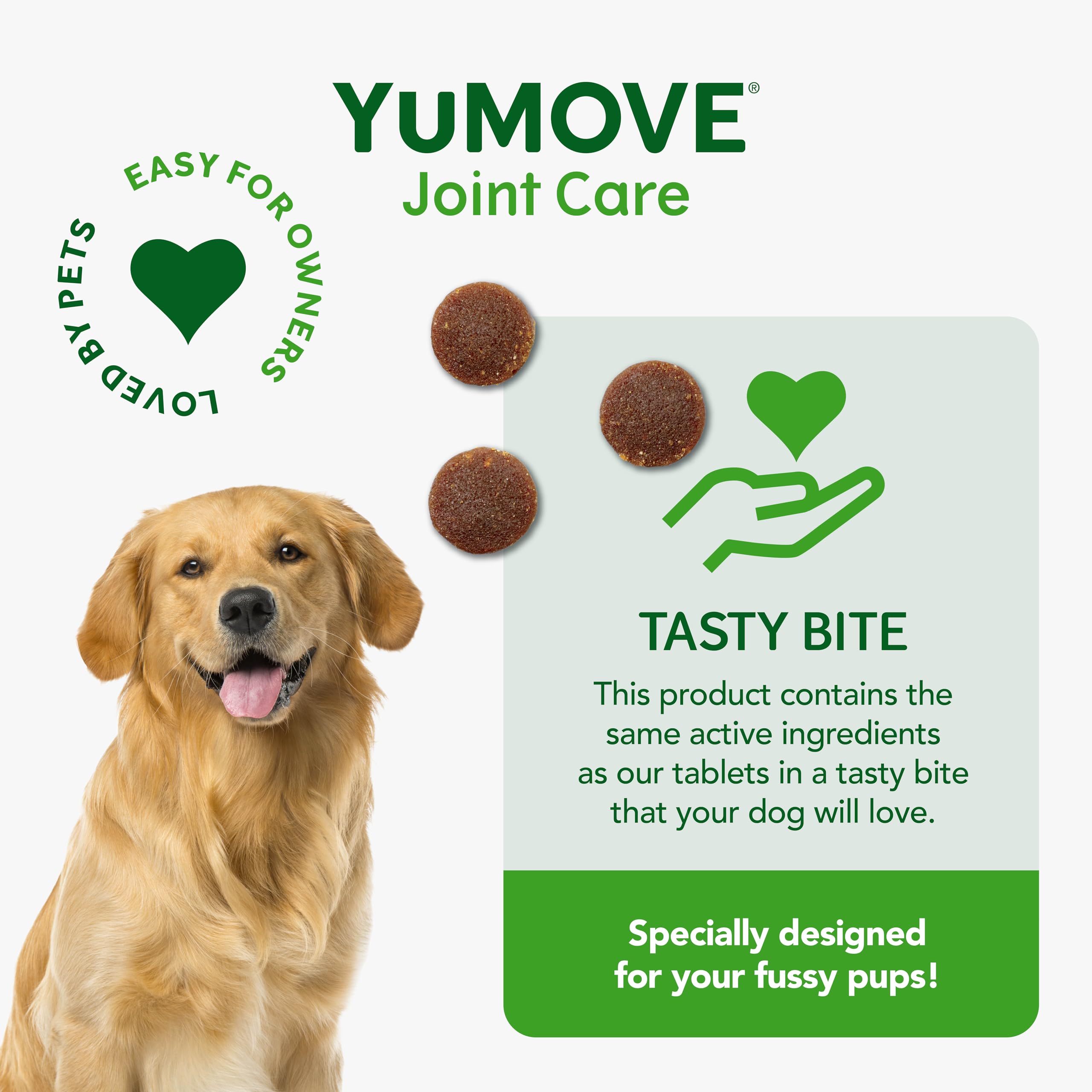 YuMOVE Joint Supplement for Dogs, Daily Bites for Joint Care, Essential Dog Hip and Joint Support for Stiff Adult Dogs with Glucosamine, Chondroitin, Green Lipped Mussel, 60 Tablets