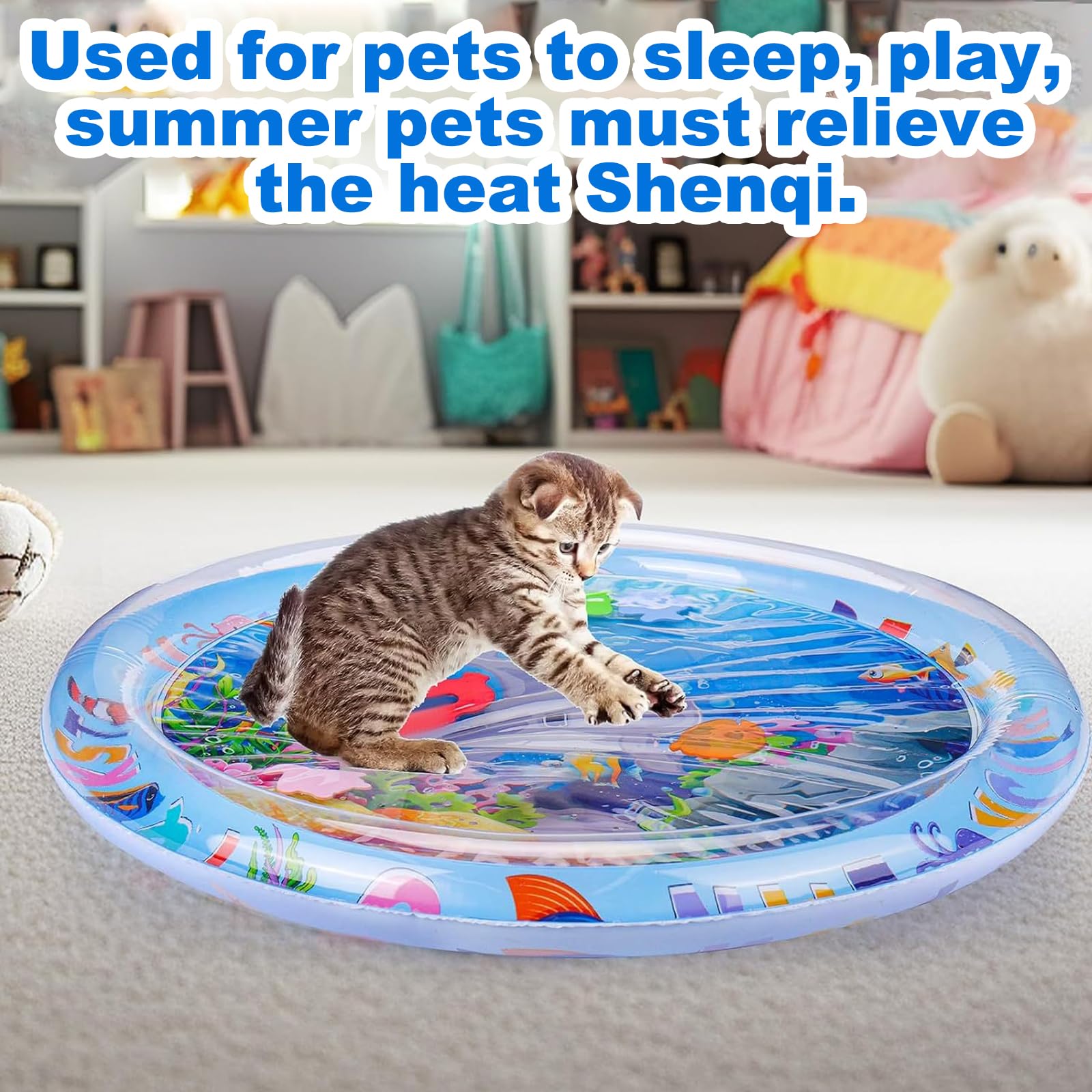 BSITSSS Water Sensory Mat Cat for Pets, Water Sensor Play Mat for Cats Dogs, Thickened Sensory Water Play Mats for Cats, Cool Sensory Waters Matfor Cat, Comfort Waters Sensory Plays Mats Inflatable