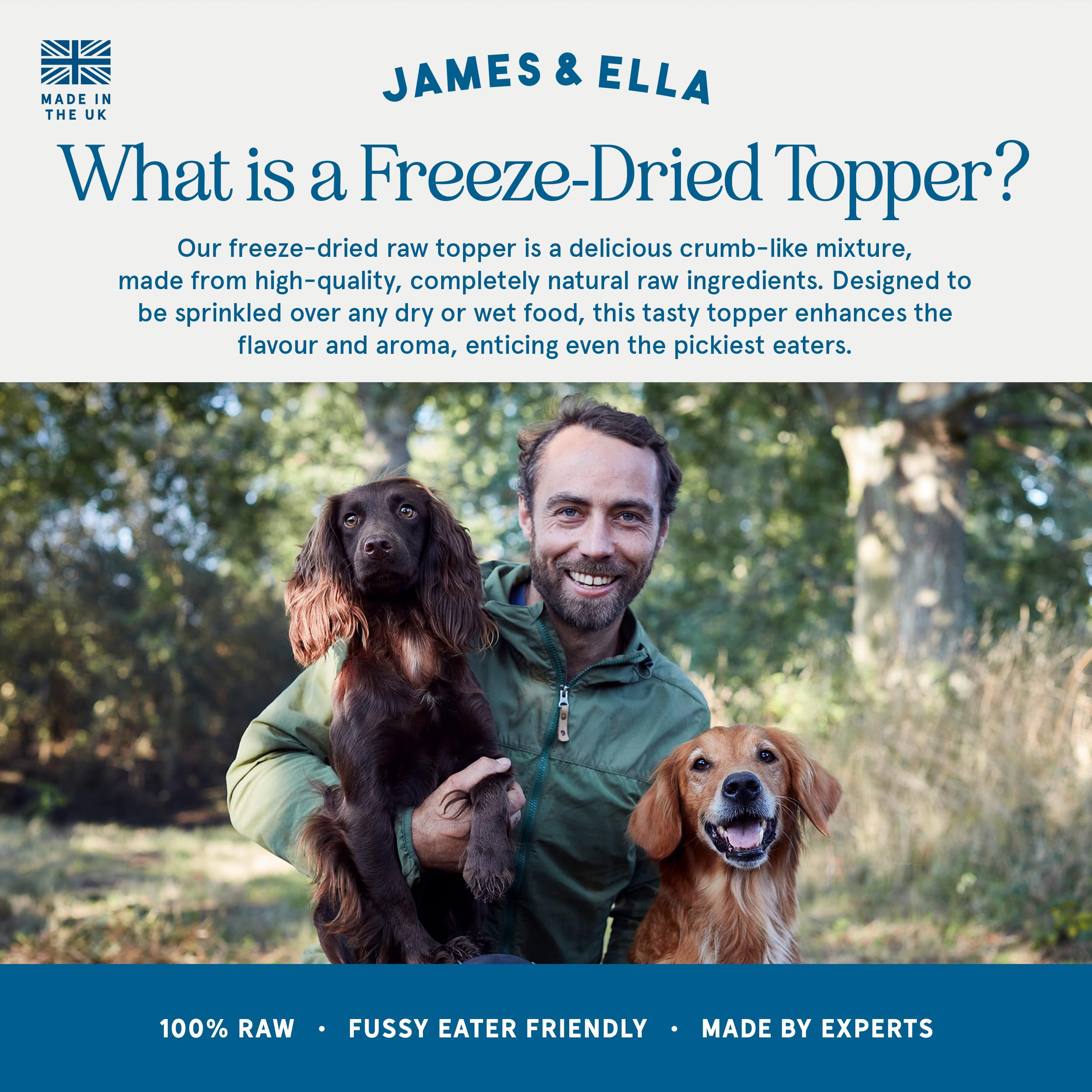 James & Ella Freeze-Dried Raw Dog Food Topper (50g) ❘ Tasty Free Run Chicken ❘ Freeze-Dried to Seal in Nutrients, Packed with Essential Oils & Minerals for Happy, Healthy Dogs, Grain & Gluten Free