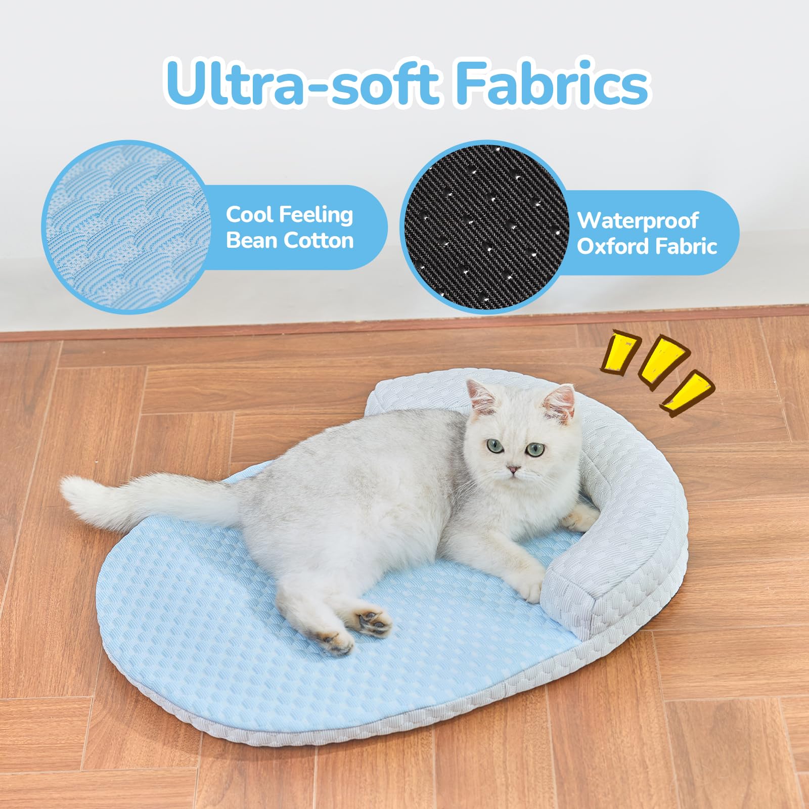 CATISM Cool Pet Mat - Cat Cooling Bed with Pillow, Washable Dog Cat Cooling Mat for Indoor Pets Non-Slip Large Kitty Nest (60 * 45cm, blue)