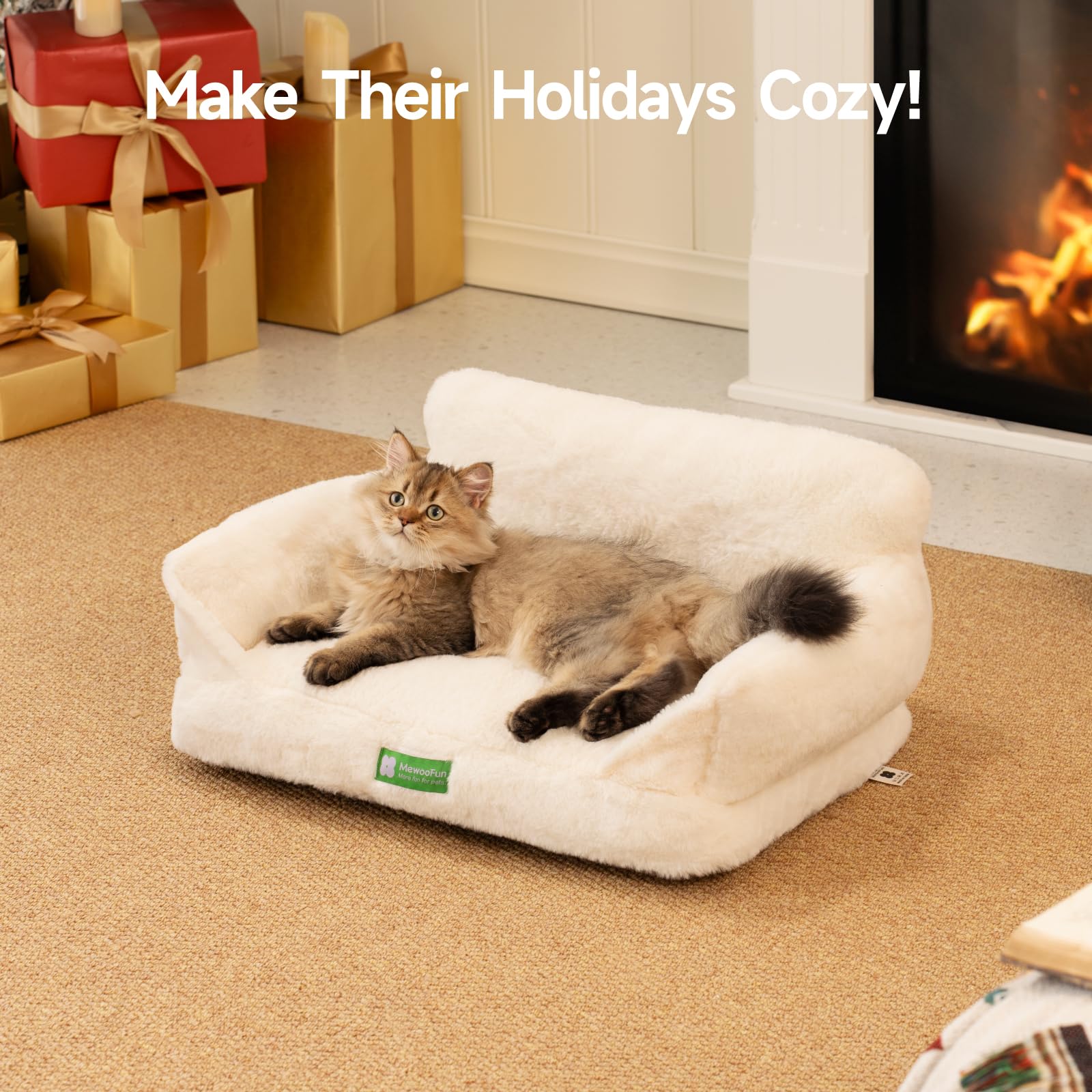 MEWOOFUN Cat Sofa Cat Bed for Indoor Cats, Kitten Bed Pet Sofa with Removable Washable Cover and Non-Slip Bottom for Small Dogs, 55x40cm White