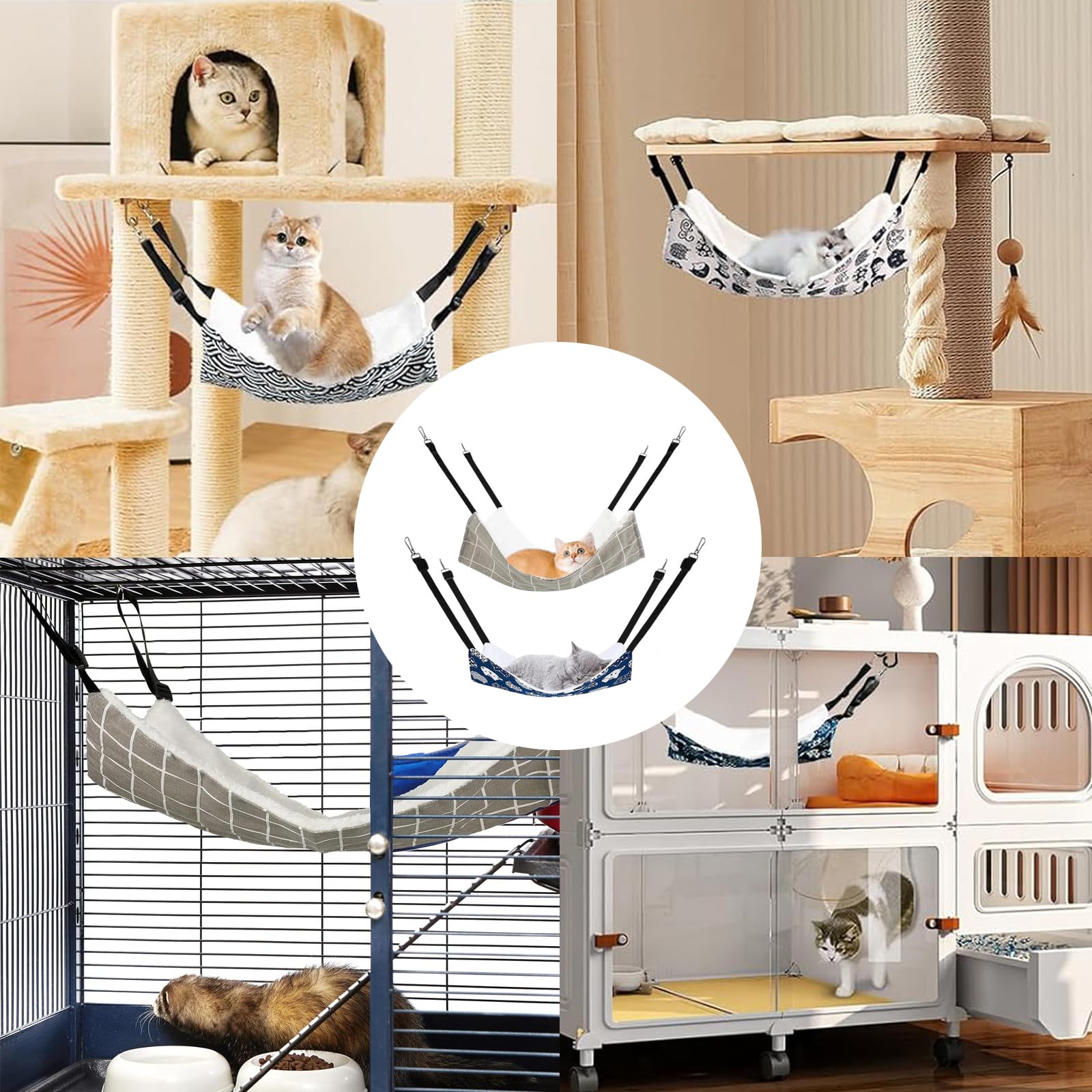 ZPSCXQ 2Pcs Cat Hammock Bed,Soft Hanging Pet Bed for Cats and Small Animals, Space-Saving Design, Easy to Install in Cages or Furniture