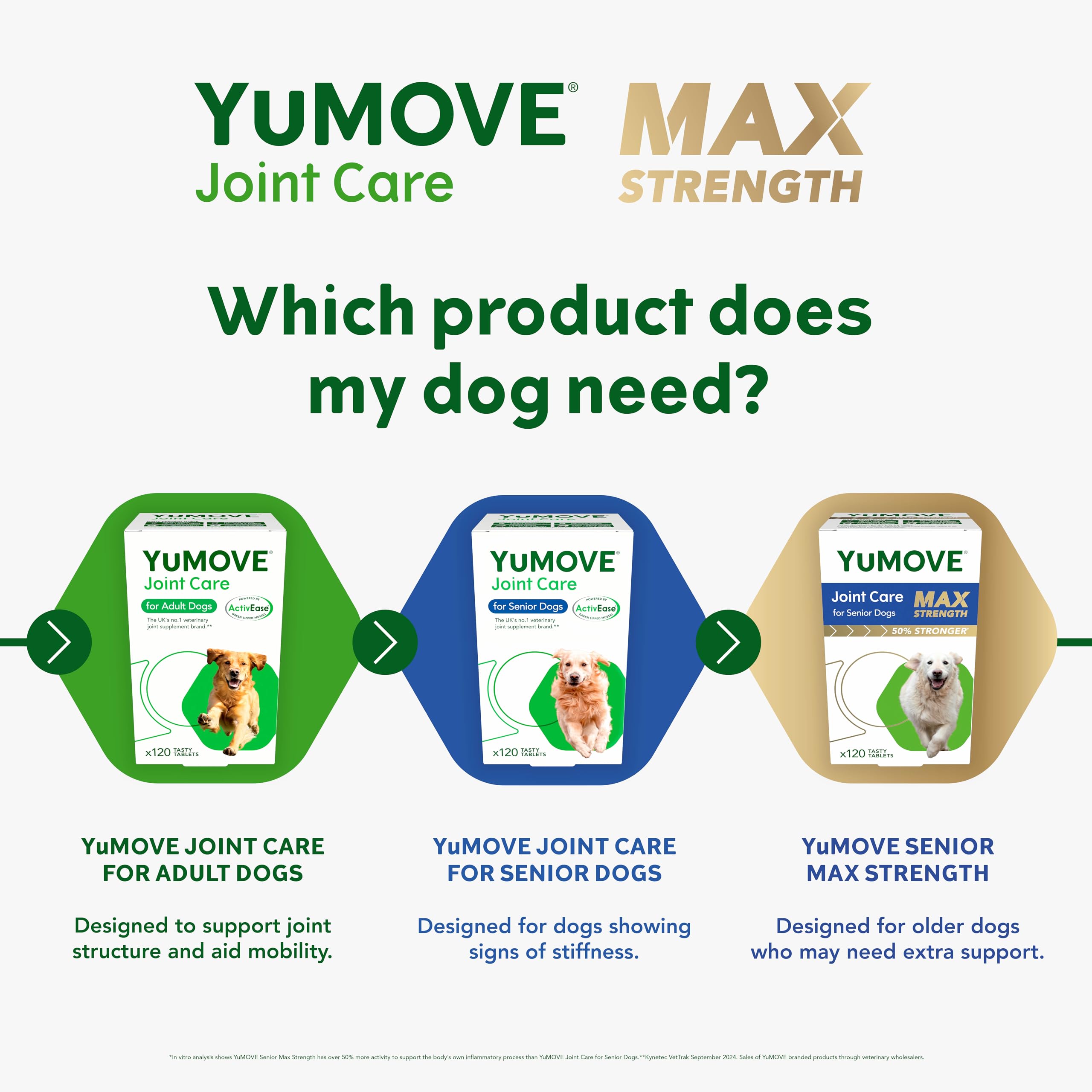 YuMOVE Max Strength Joint Supplement for Senior Dogs, Joint Care with Glucosamine, Chondroitin and Green Lipped Mussel, Age 8+, 120 Tablets