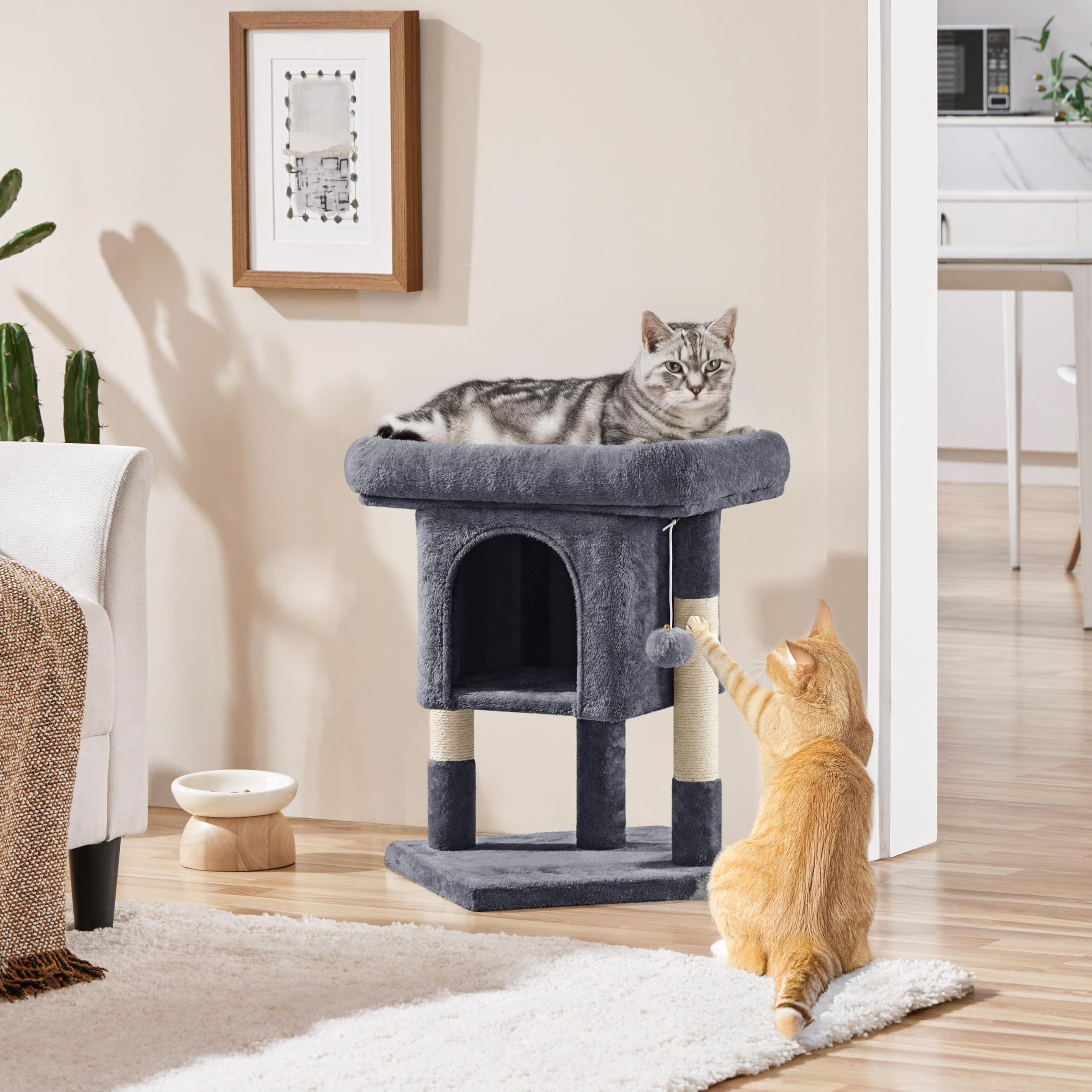 Yaheetech 59cm Basic Cat Tree Tower, Cat Scratching Post w/Oversized Perches, Condo and Hanging Ball, Pet Furniture House for Cats Kittens Pets, Dark Grey
