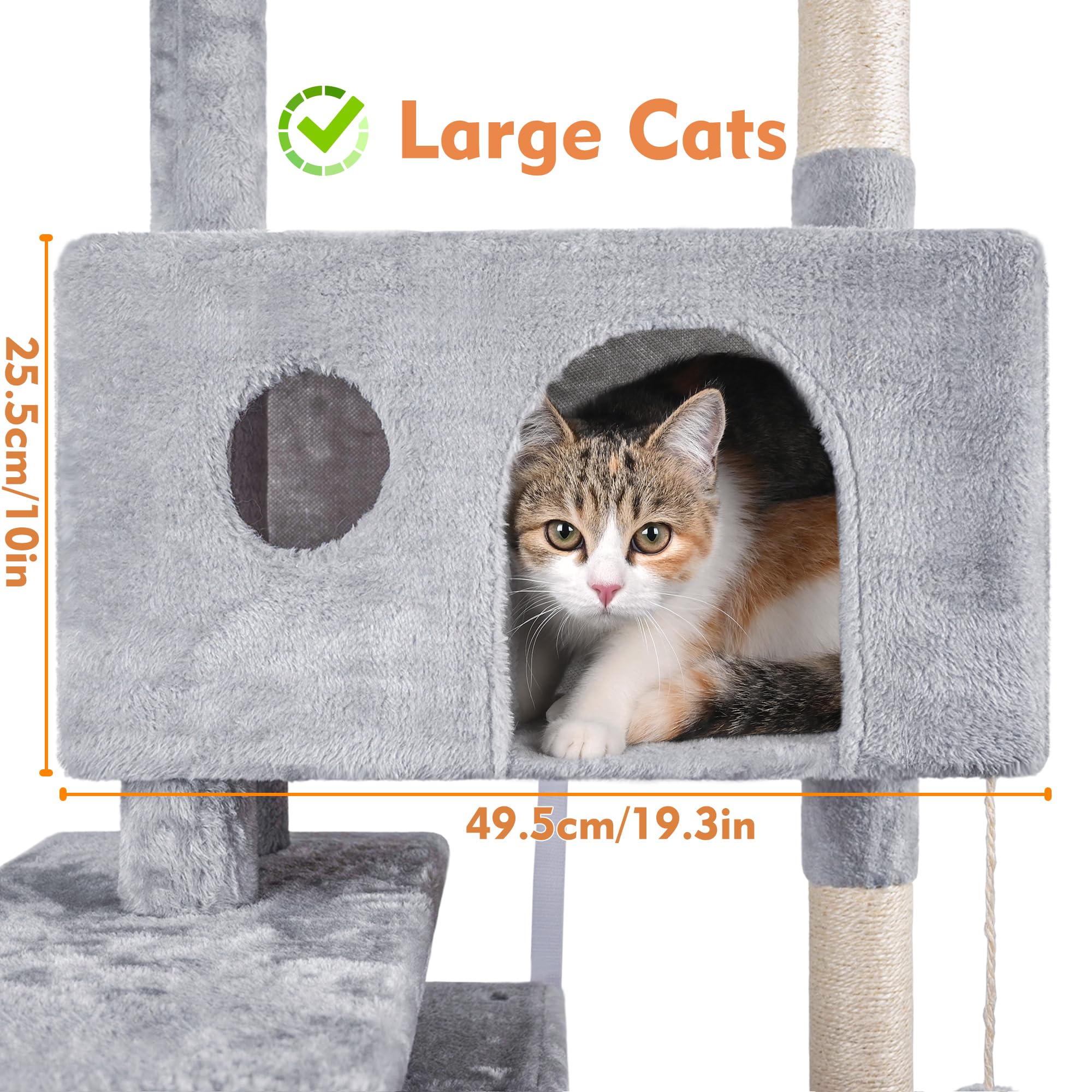 HOMIDEC Cat Tree,151cm Cat Tower for Indoor Kitty,Scratching Post Stable Activity Centre Climbing Tree with 2 Kitty Houses, Hammock, 4 Sisal Posts, Ladder, and Rest Place
