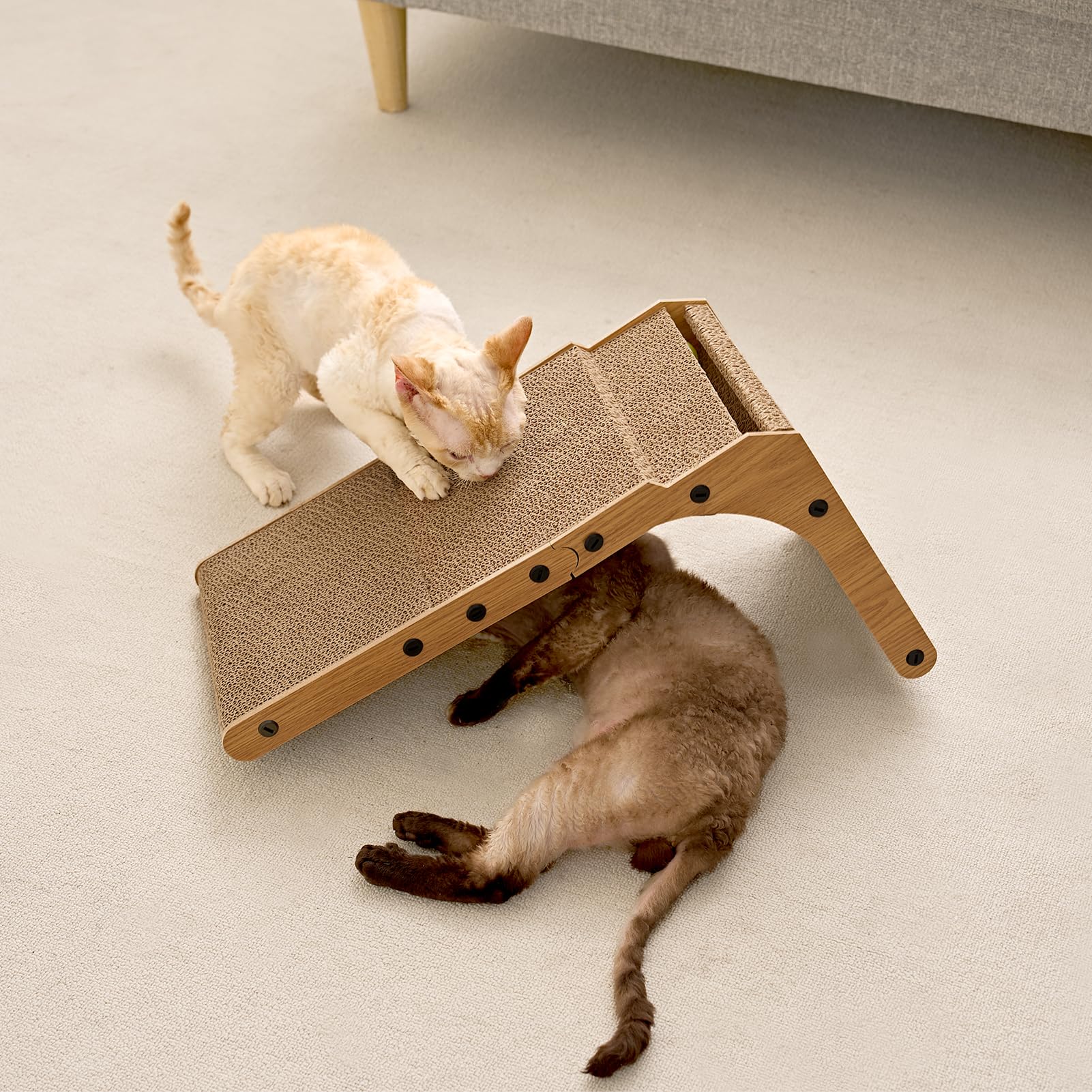 EHEYCIGA L Shape Vertical Cat Scratcher, 68cm High Cat Scratching Board for Indoor Cats, Protecting Furniture Scratch Pad, Cardboard Scratching with Ball Toy