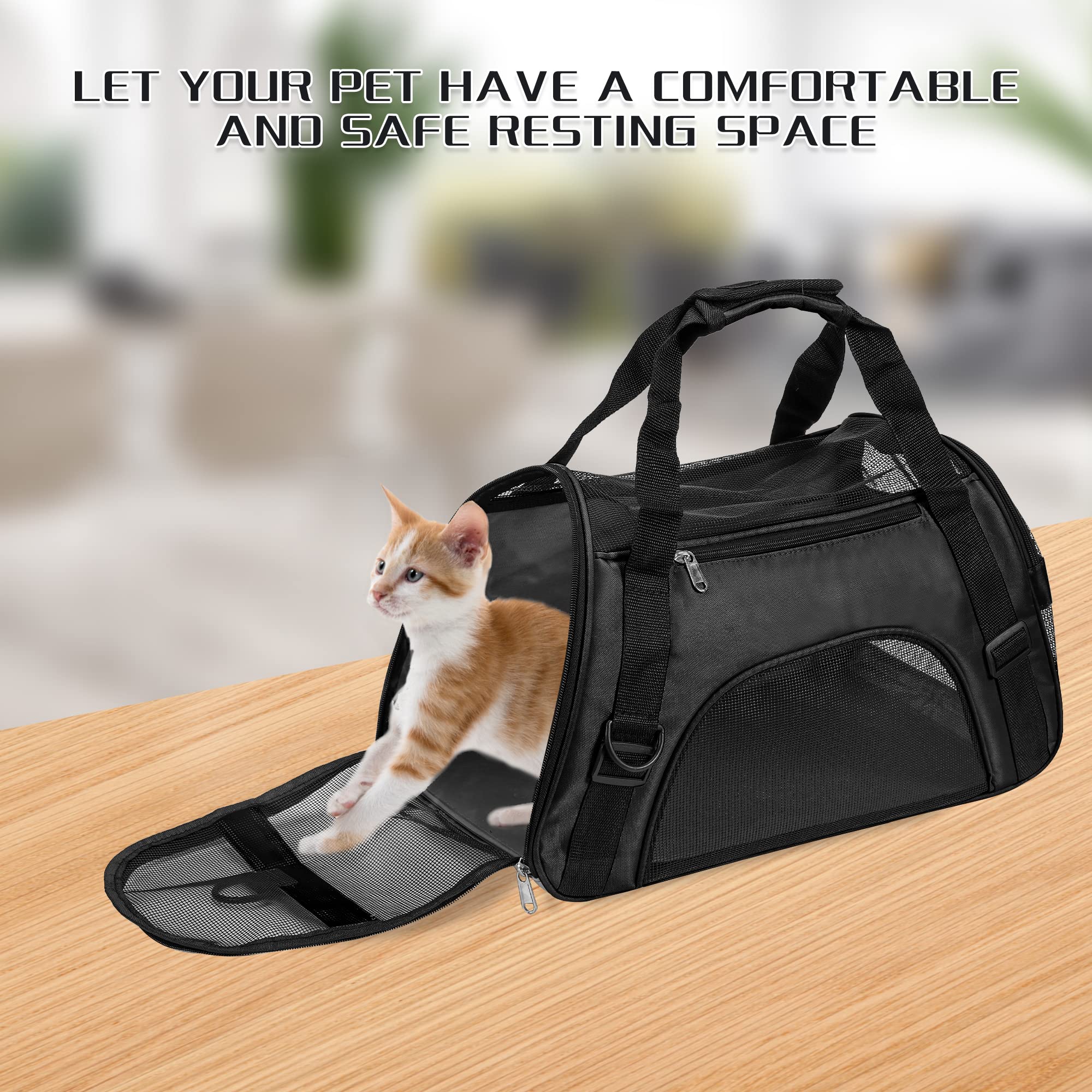 Soft-Sided Foldable Cat/Dog/Pet/Puppy Carrier Bag,Portable Pets Travel Carriers For Cats/Dogs/Pets With Shoulder Strap & Removable Mat,Durable Comfort Cat Basket Airline Approved(Black,Medium)