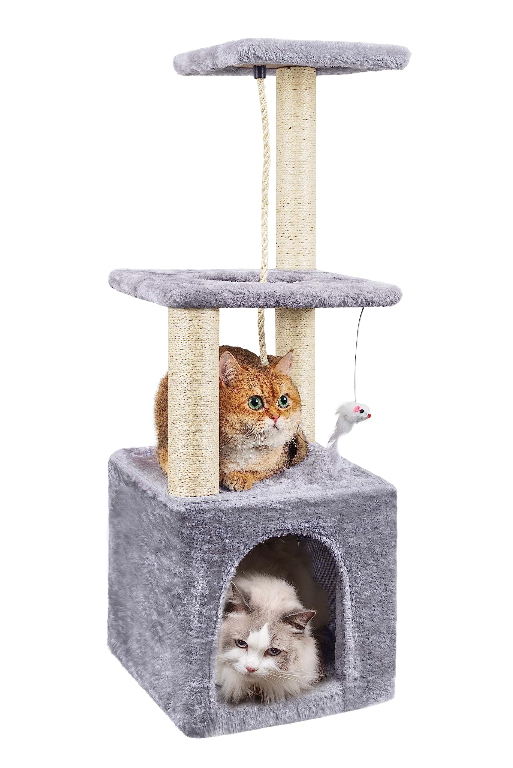 Cat Scratching Post, 90cm Cat Tree for Indoor Cats Multi-Level Stable Cat Tower for Climbing Playing and Relaxation, Grey