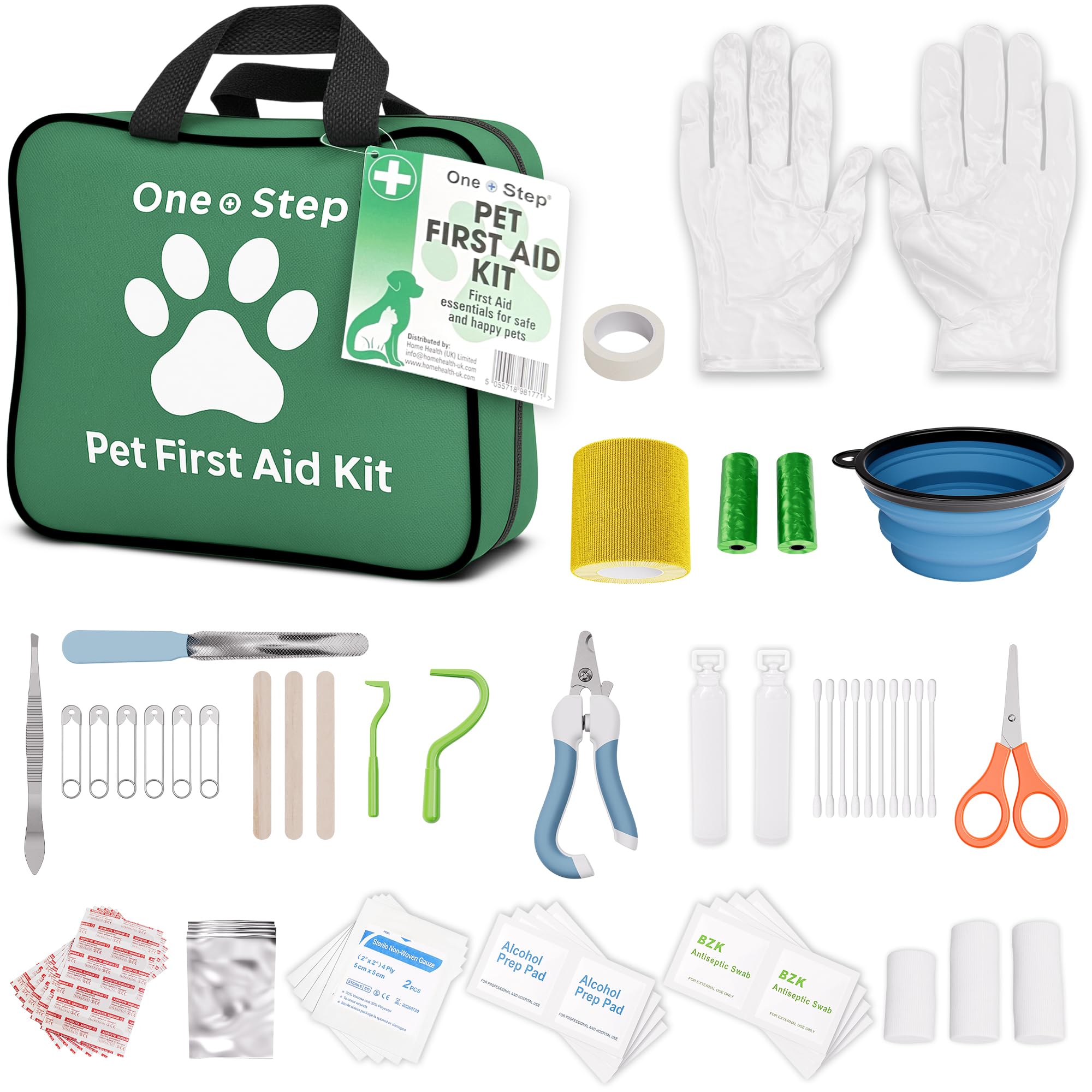 One Step Pet First Aid Kit, Includes Over 80+ Premium Items, Tick Remover, Syringe, Vet Wrap, Bandages, Wipes, Travel Sized First Aid for Dogs, Cats and All Other Pets - Pet Supplies