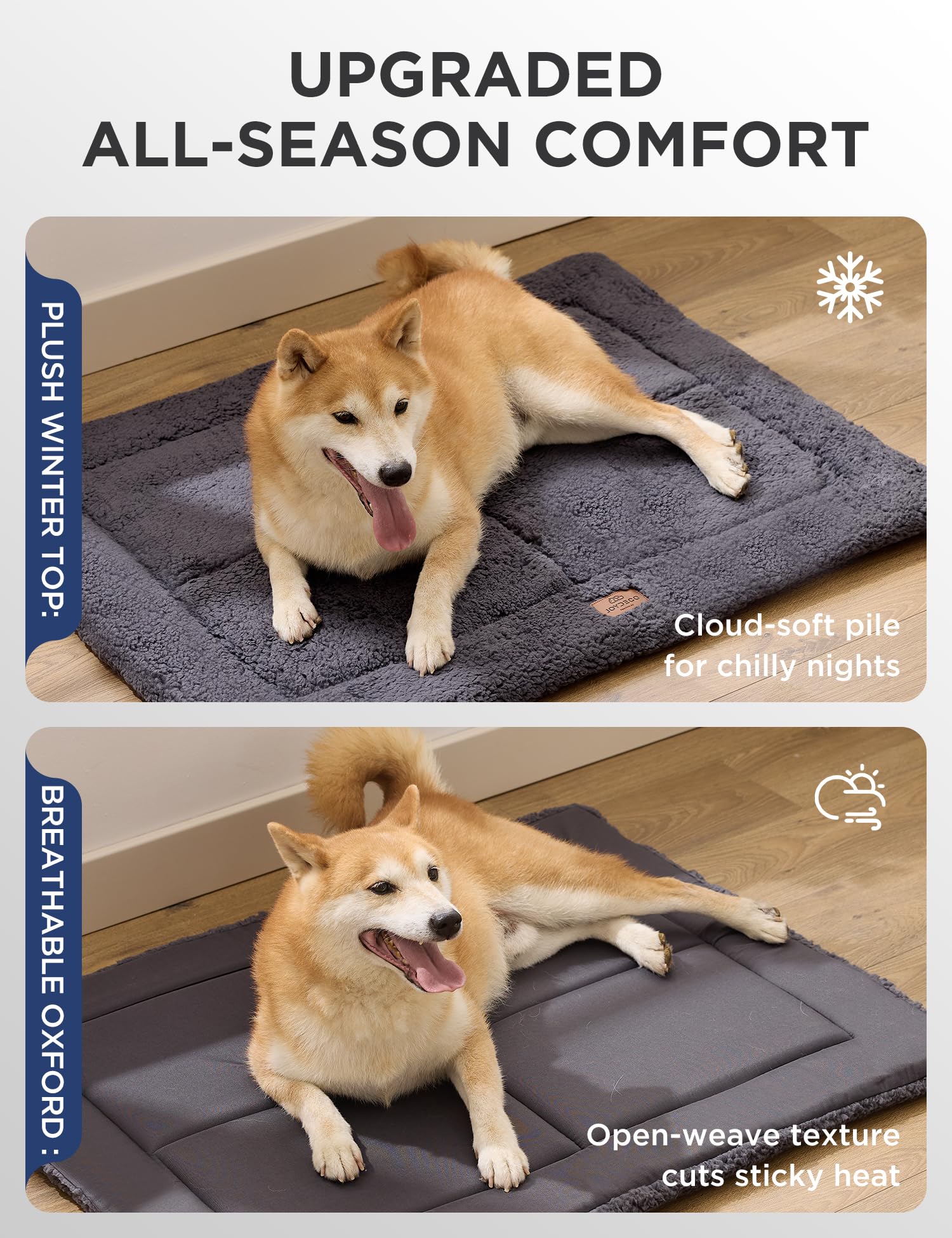 Joydeco Low-Profile Dog Mat Reversible Bed Pad, Washable Dog Crate Pad with Ultra Soft Fleece, Compact Design Kennel Bed Mats for Medium Small Pets, 74x53cm, Dark Grey