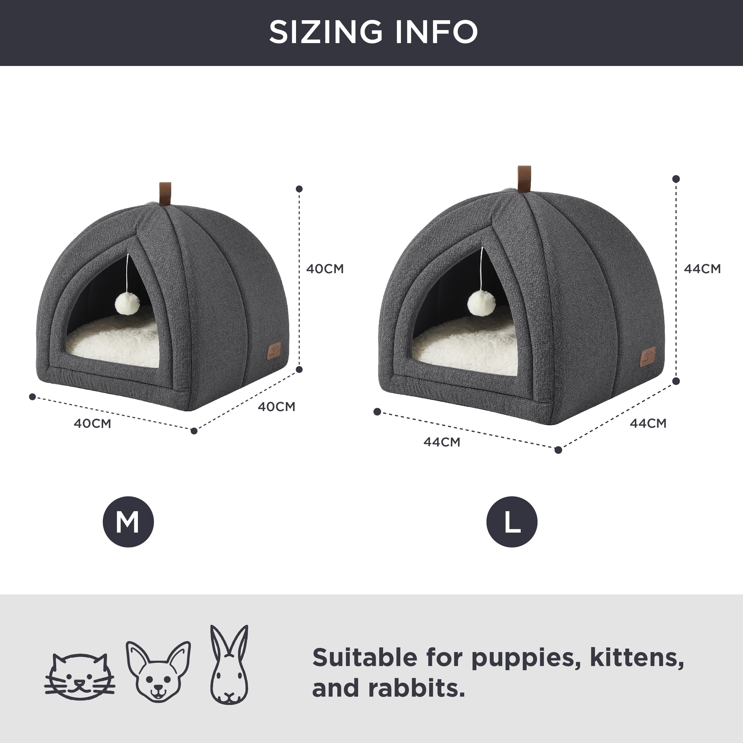 Bedsure Cat Cave Bed Igloo - Cat Tent Bed House with Removable Washable Cushion Pillow Foldable Portable Pet Bed,Dark Grey, 40x40x40cm