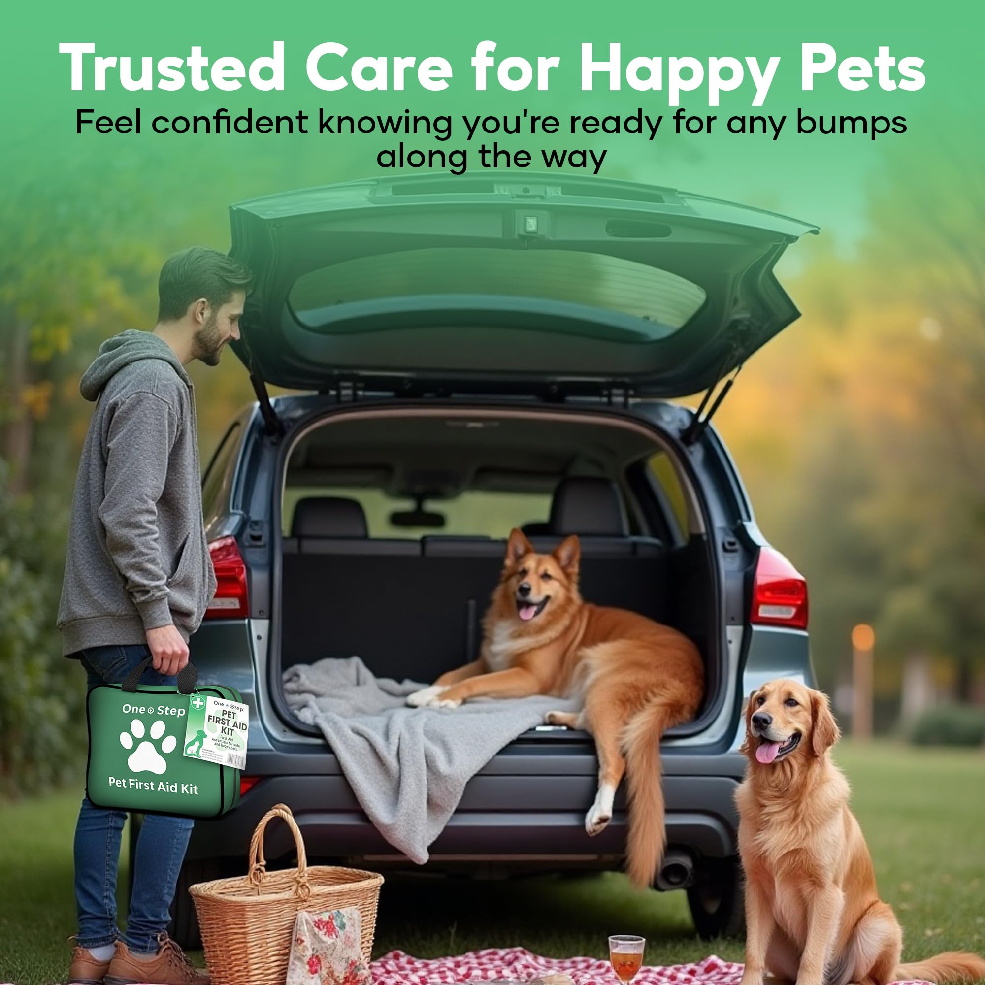 One Step Pet First Aid Kit, Includes Over 80+ Premium Items, Tick Remover, Syringe, Vet Wrap, Bandages, Wipes, Travel Sized First Aid for Dogs, Cats and All Other Pets - Pet Supplies