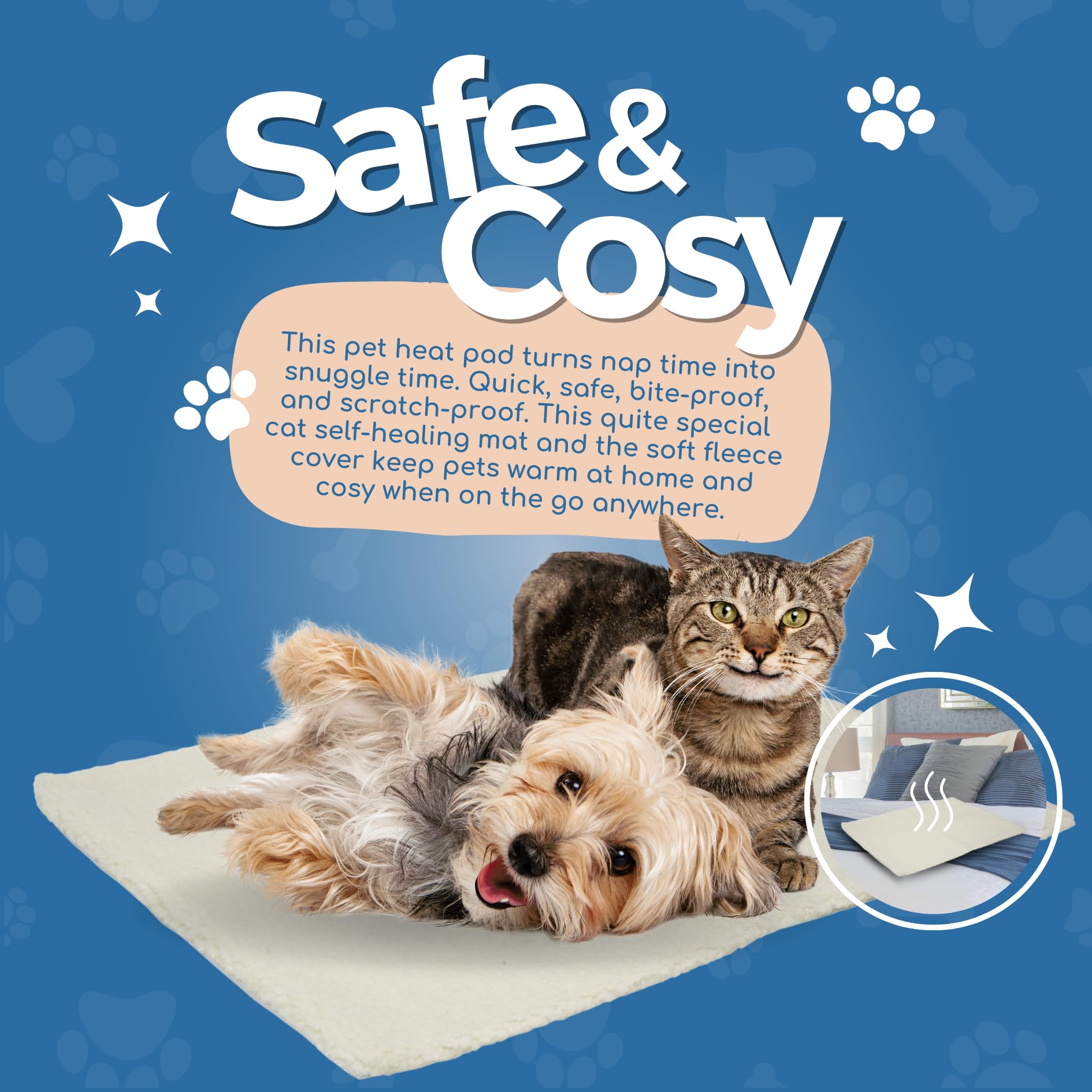 Fur & Bone Heated Cat Bed | Self-Heating Cat Mat, Pad - Removable Cover, Self-Warming Thermal Blanket