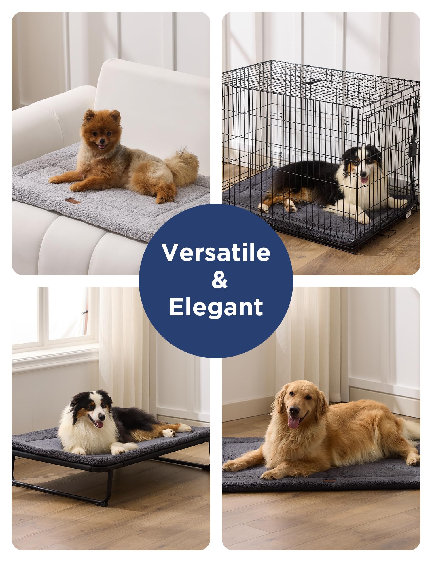 Joydeco Low-Profile Dog Mat Reversible Bed Pad, Washable Dog Crate Pad with Ultra Soft Fleece, Compact Design Kennel Bed Mats for Medium Small Pets, 74x53cm, Dark Grey