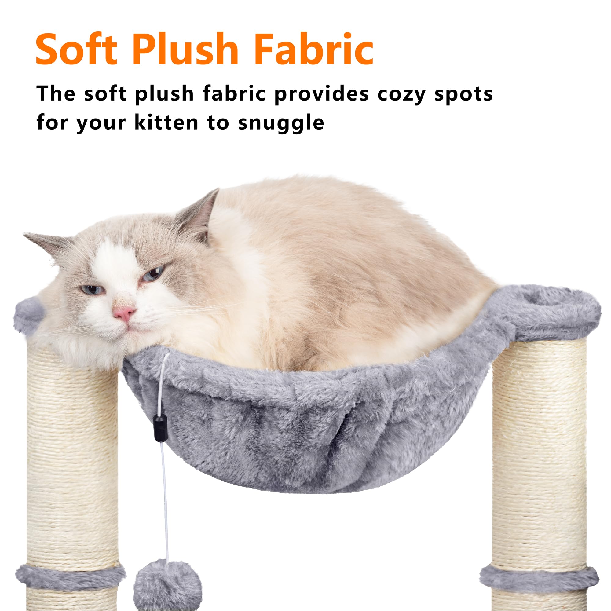 HOMIDEC Cat Scratching Post, 50cm Cat Tree with Cat Hammock Bed, Scratching Posts for Indoor Cats with Hanging Ball Toy, Small Cat Tree for Kitten Pets Playing and Relaxing, Grey