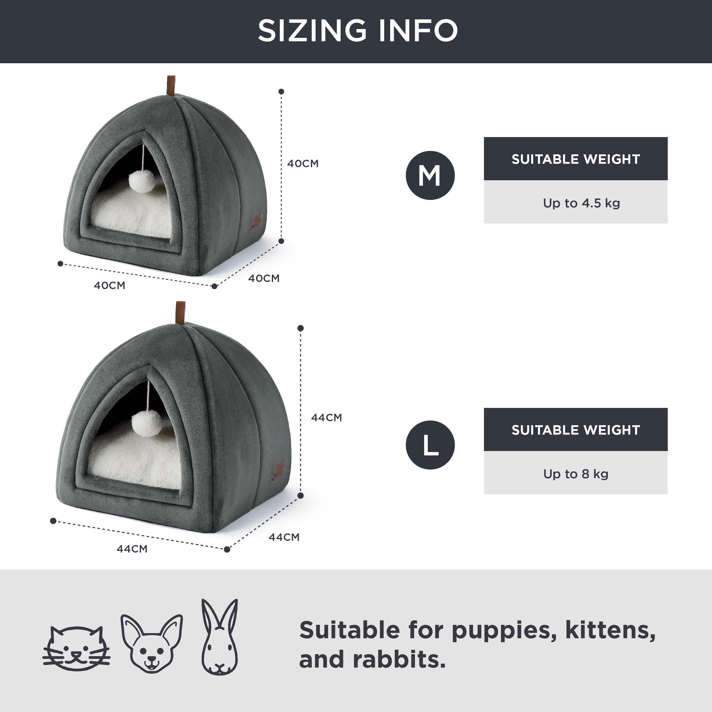 Bedsure Cat Cave Bed Indoor - Flannel Hooded Cat Igloo House, 40x40x40cm Enclosed Foldable Pet Bed with Removable Washable Cushion Pillow, Dark Grey