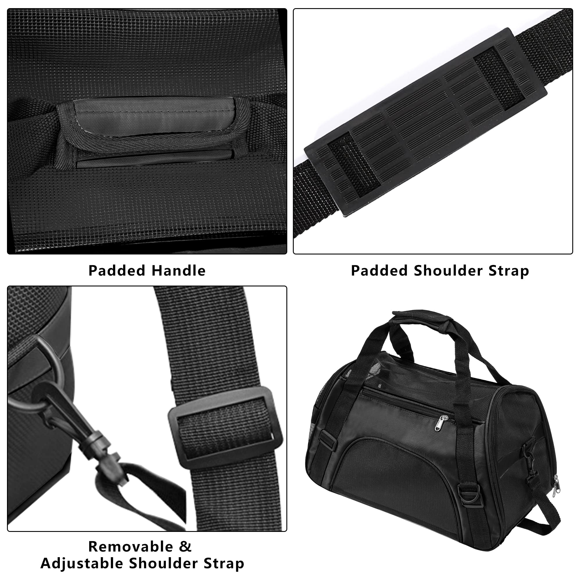 Soft-Sided Foldable Cat/Dog/Pet/Puppy Carrier Bag,Portable Pets Travel Carriers For Cats/Dogs/Pets With Shoulder Strap & Removable Mat,Durable Comfort Cat Basket Airline Approved(Black,Medium)
