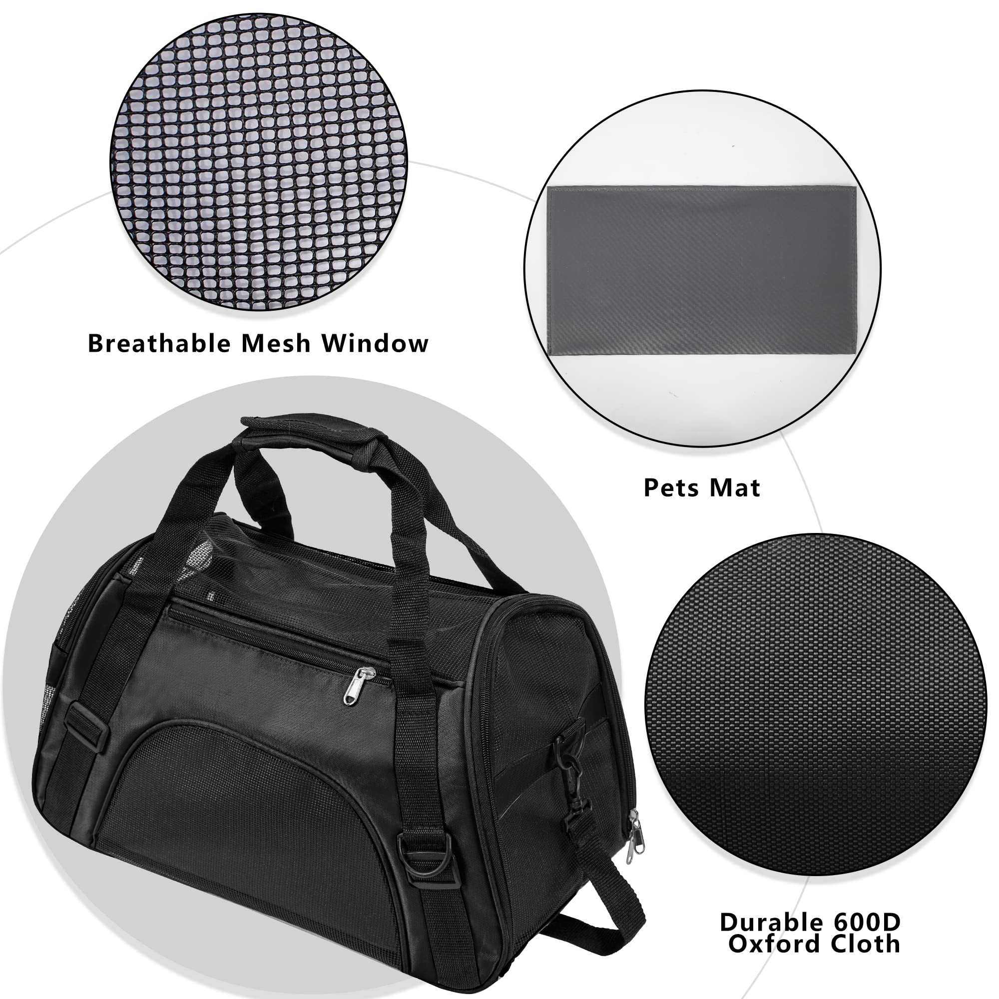 Soft-Sided Foldable Cat/Dog/Pet/Puppy Carrier Bag,Portable Pets Travel Carriers For Cats/Dogs/Pets With Shoulder Strap & Removable Mat,Durable Comfort Cat Basket Airline Approved(Black,Medium)