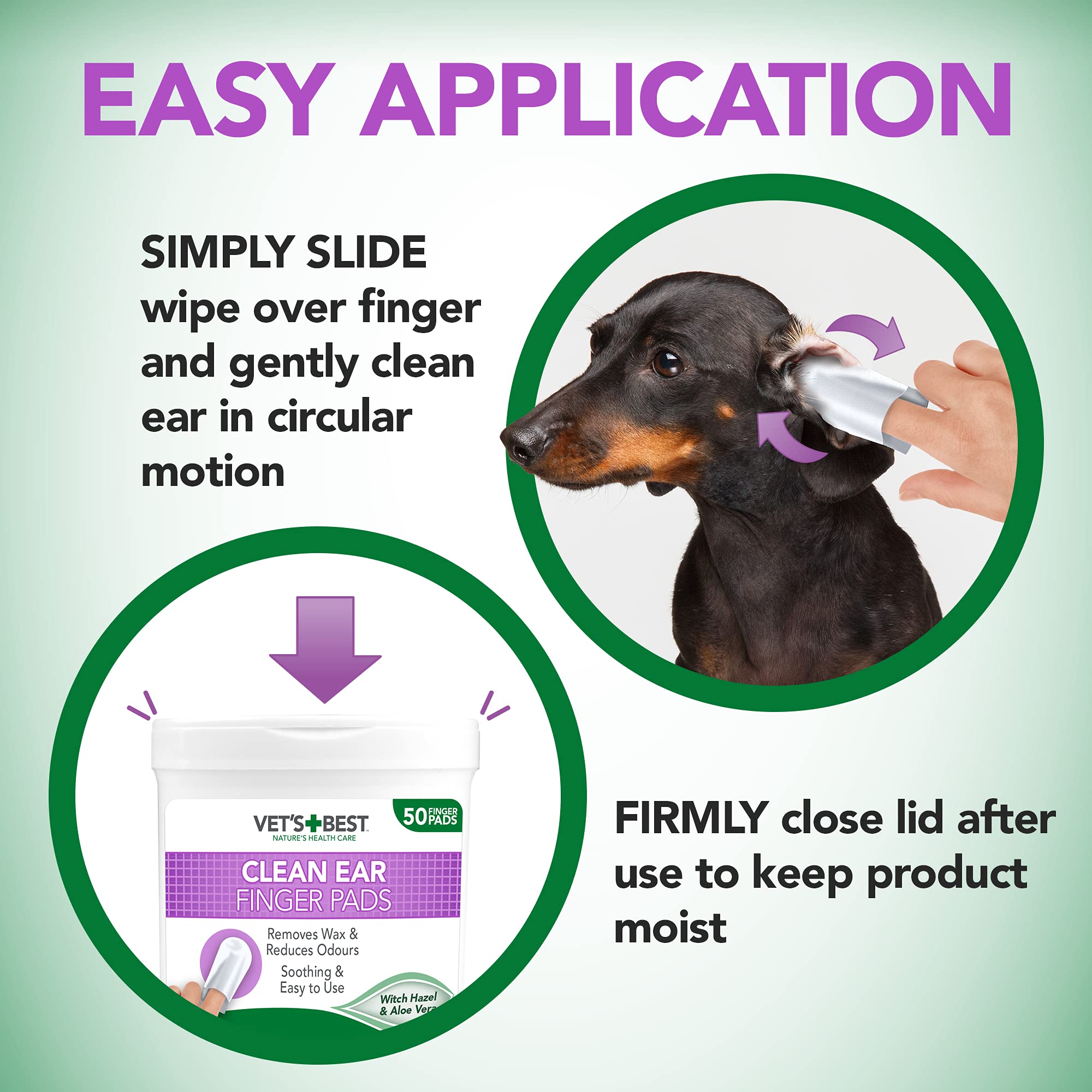 Vet's Best Ear Relief Finger Wipes | Ear Cleansing Finger Wipes for Dogs | Sooths & Deodorizes | 50 Disposable Wipes