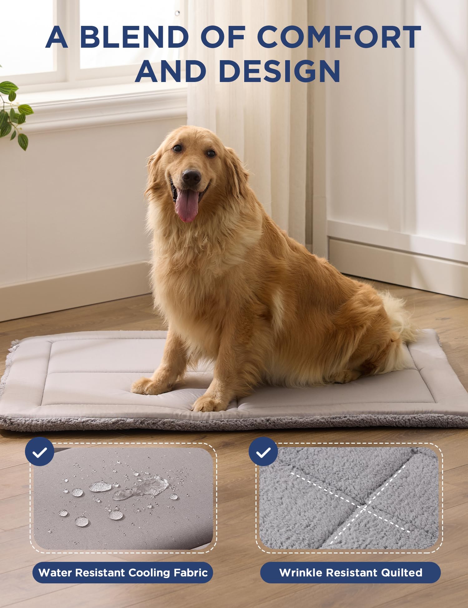 Joydeco Low-Profile Dog Mat Reversible Bed Pad, Washable Dog Crate Pad with Ultra Soft Fleece, Compact Design Kennel Bed Mats for Medium Small Pets, 74x53cm, Dark Grey