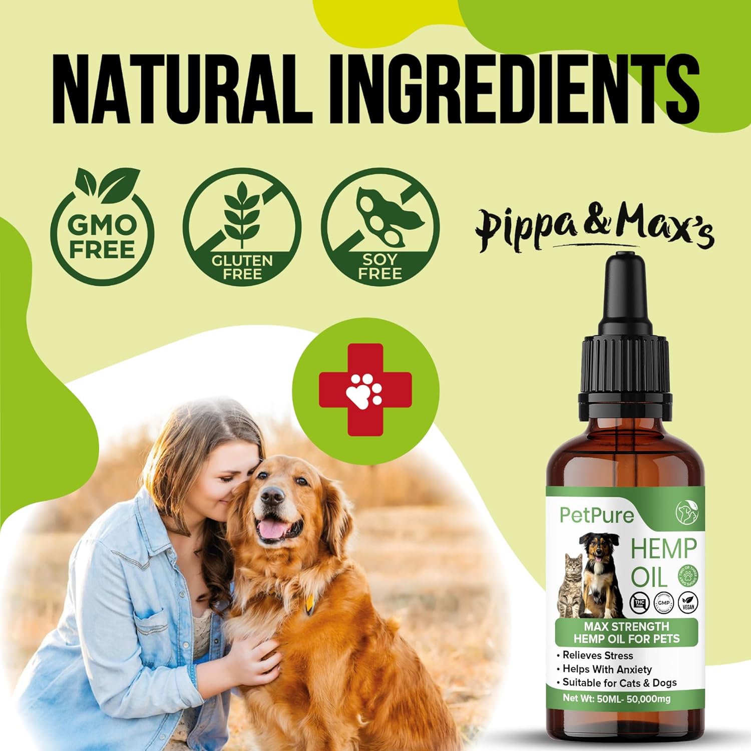 Pippa & Max Hemp Oil for Dogs and Cats & Pets - 50,000MG 50ml – Hemp Extract Made in the UK - May Help Stiff Joints & Bones, Reduce Stress and Anxiety