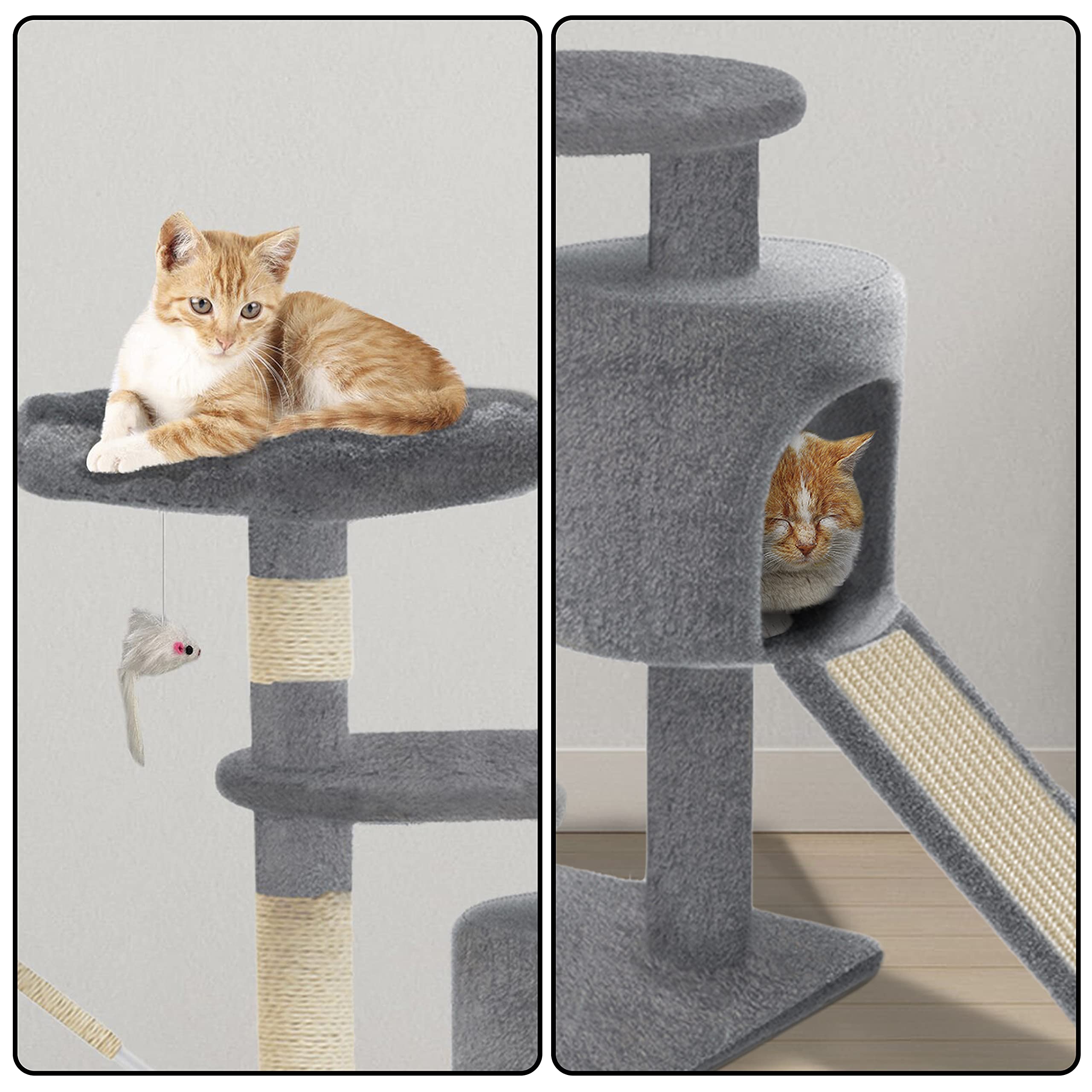 VOUNOT Cat Tree Tower, Cat Condo with Sisal Scratching Post, Multi Level Cat Climbing Frame Indoors, Cat Activity Tree, Grey, XL
