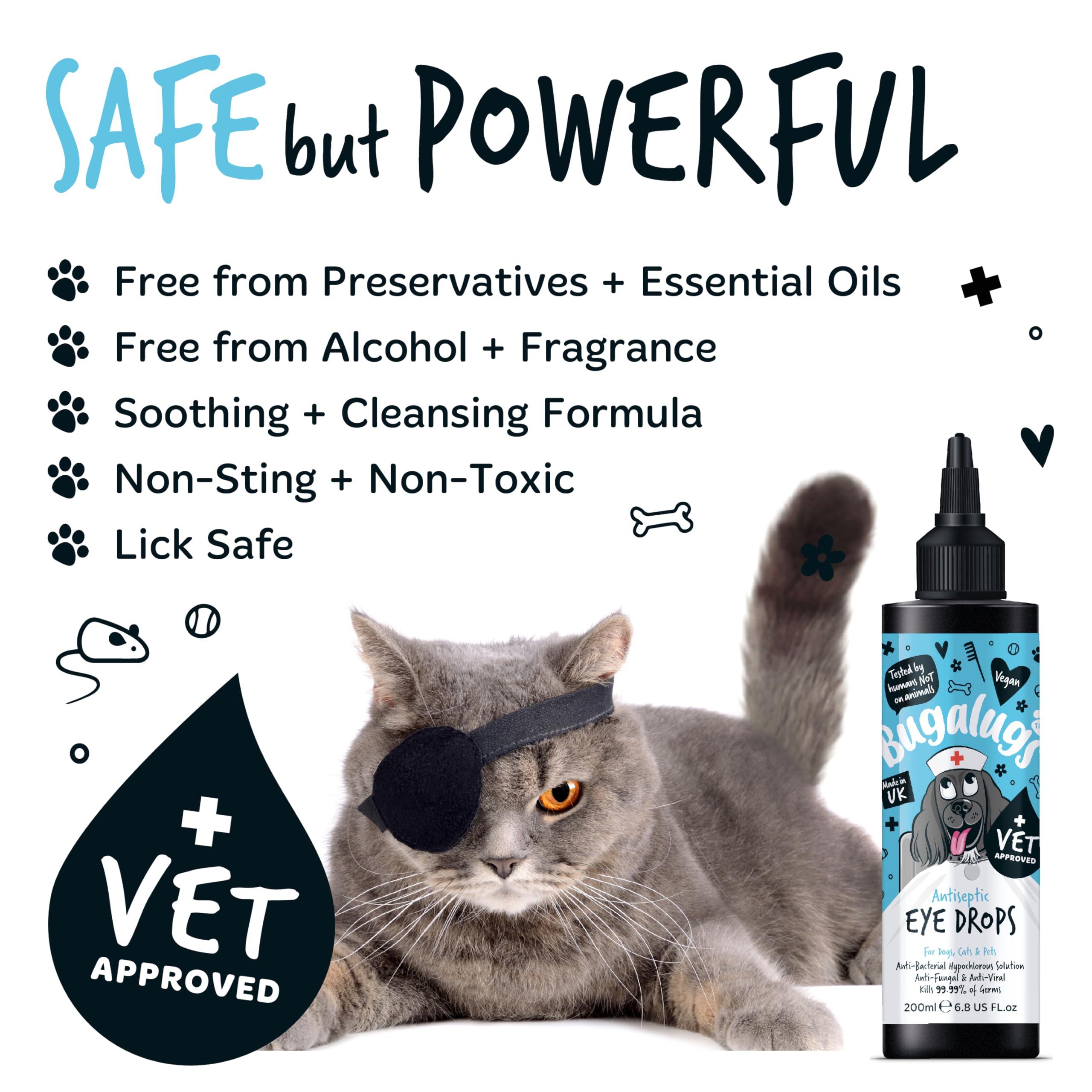 BUGALUGS Dog Eye Drops 200ml, Antiseptic eye drops for dogs, puppy, cats & animals. Antibacterial helps dry, itchy, irritated, gunky & tear stain eyes. Eye Wash Cleaner