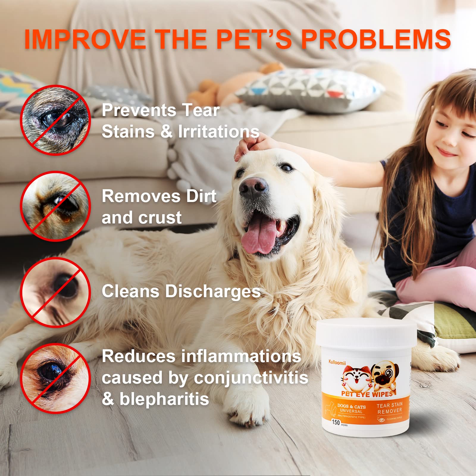 300Pcs Dog Eye Wipes, Biodegradable Tear Stain Remover for Dogs Eyes & Cats - Pet Eye Wipes Gently Remove Eye Debris, Discharge, Mucus Secretions, Crust - pre-soaked Safe & Easy Cleaning Wipes