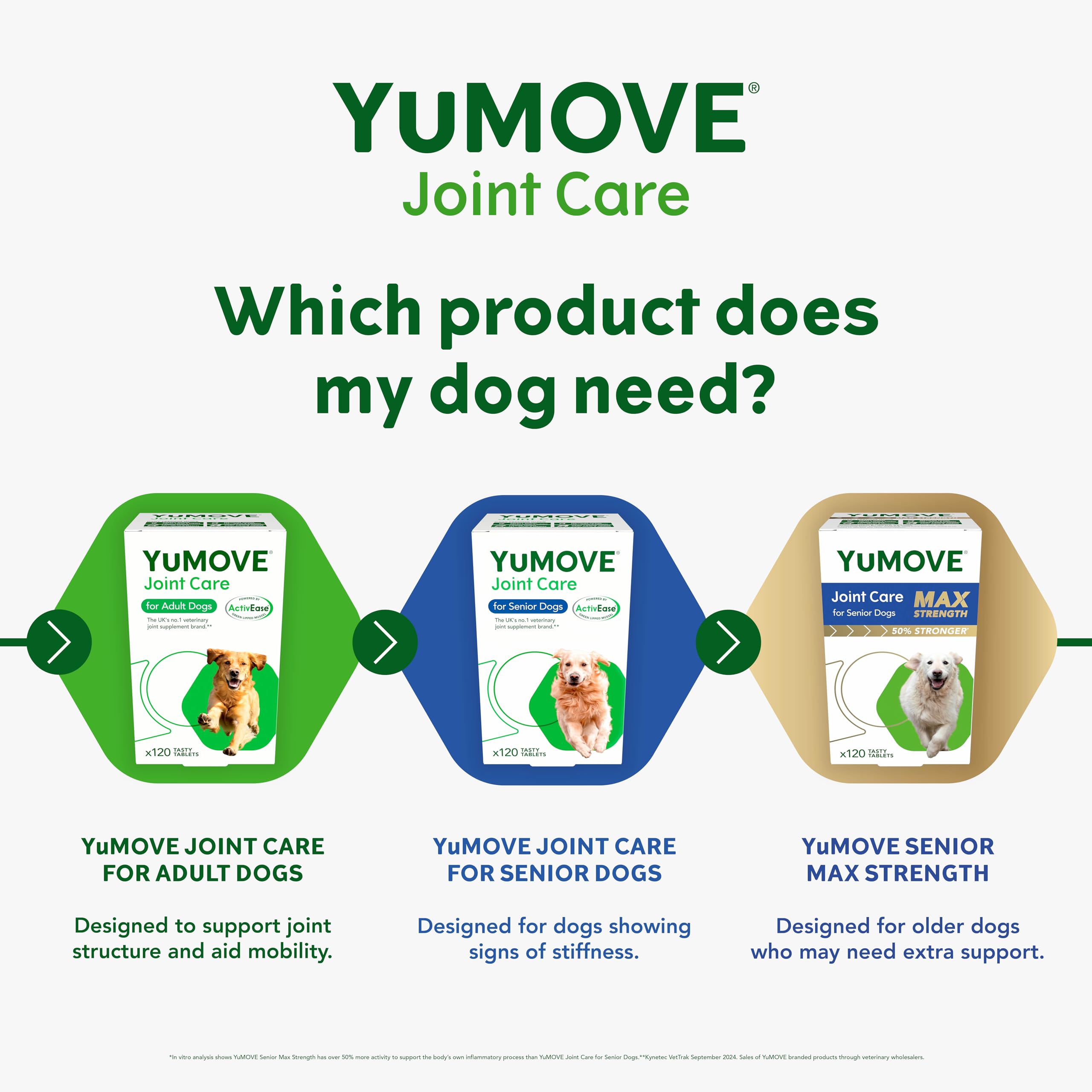 YuMOVE Senior Dog Joint Supplement, Higher Strength for Joint Care, Essential Hip & Joint Support for Older Dogs with Glucosamine, Chondroitin, Green Lipped Mussel, Aged 8+, 120 Tablets