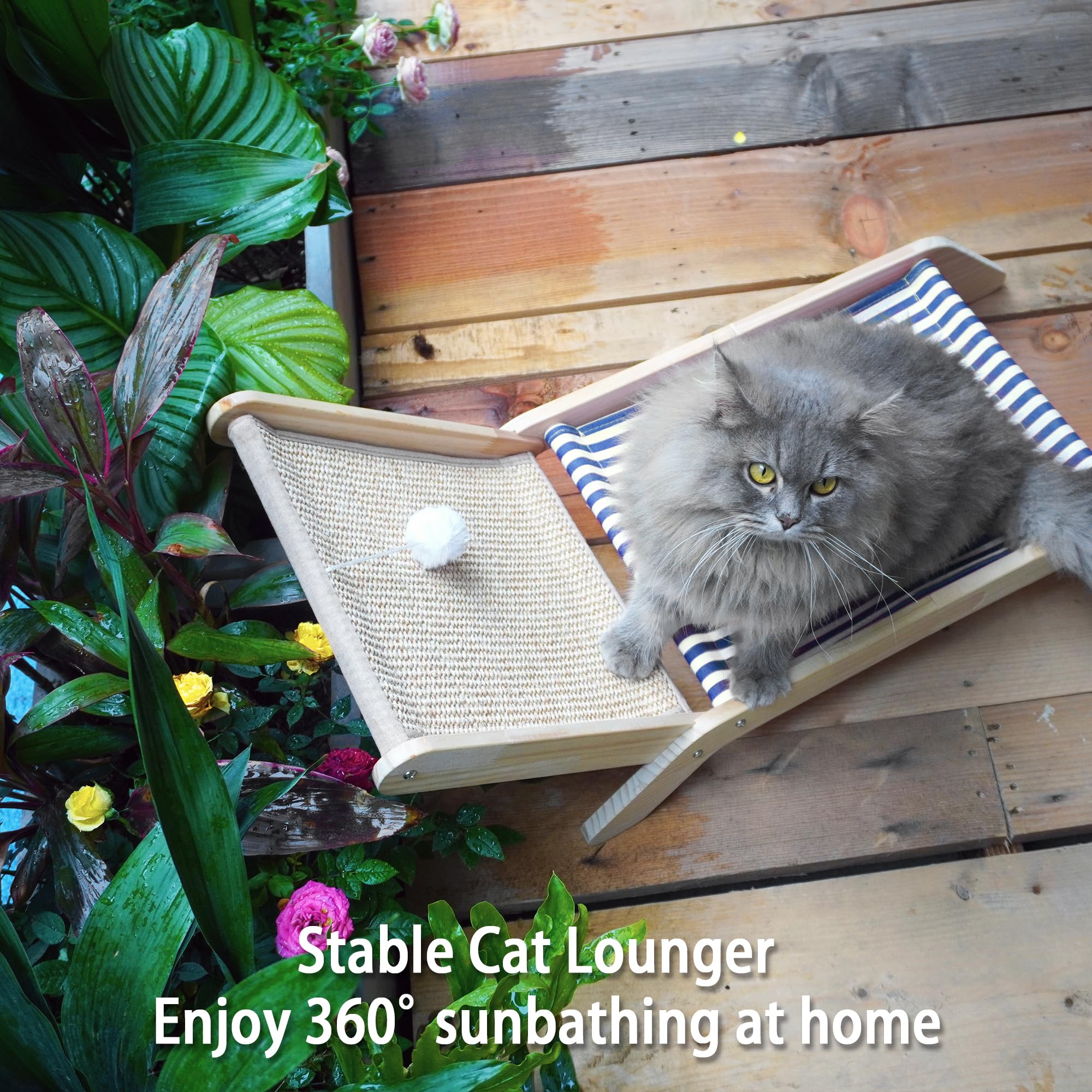 PETKARAY Beach Chair Cat Hammock, Elevated Cat Beds for Indoor Cats, Original Cozy Cat Lounger with Sisal Scratcher and Toy Ball