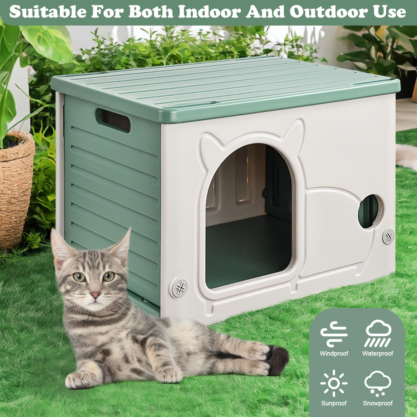 Hibtn Cat House Cave For Outdoor Indoor, Stackable Feral Cat Waterproof Shelter House Insulated Elevated