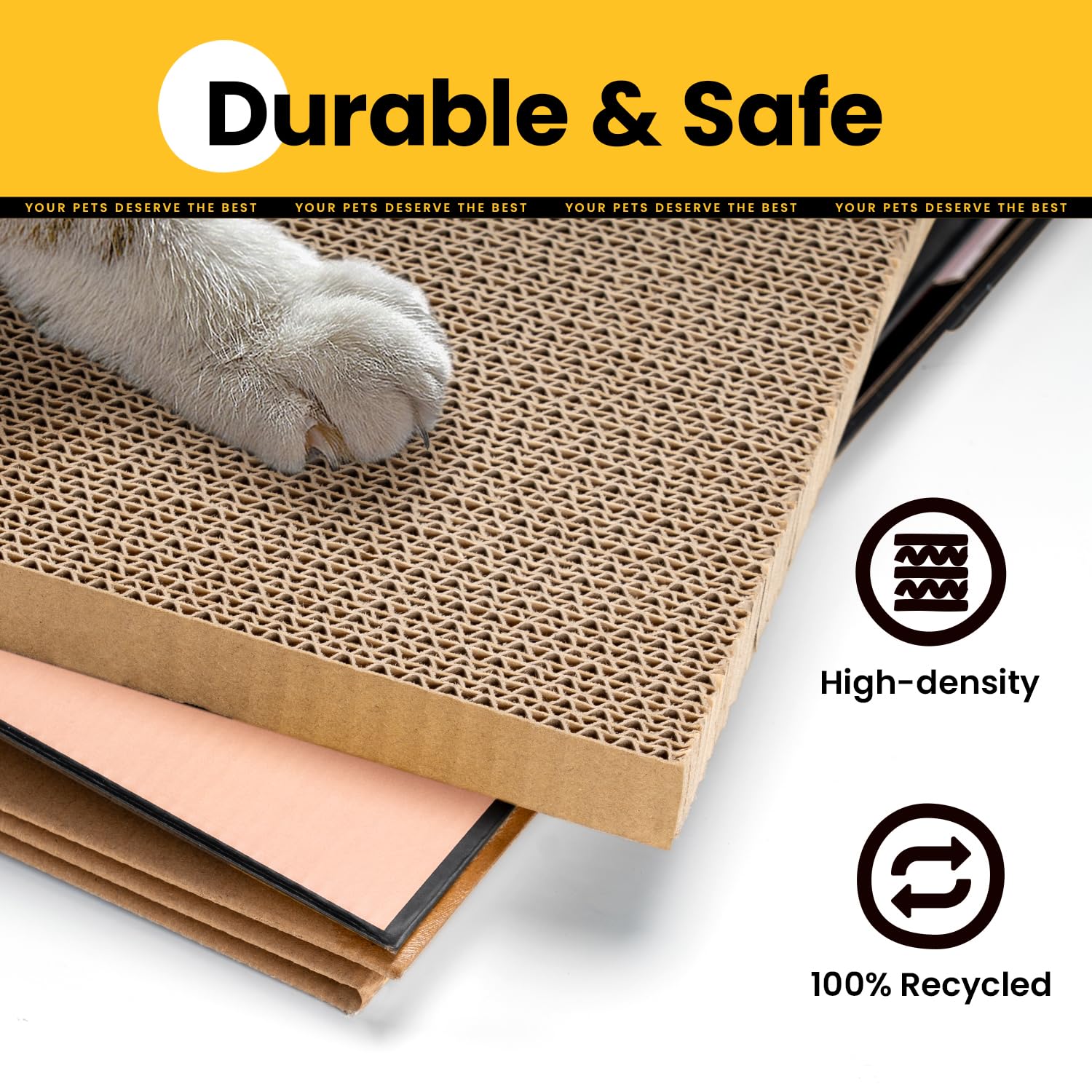 Conlun Cardboard Cat House with Scratching Board & Catnip, Cat Play Scratch House for Indoor Hideaway Furniture, Heavy Duty Sturdy Cardboard Scratcher, Easy to Assemble Birthday Gift