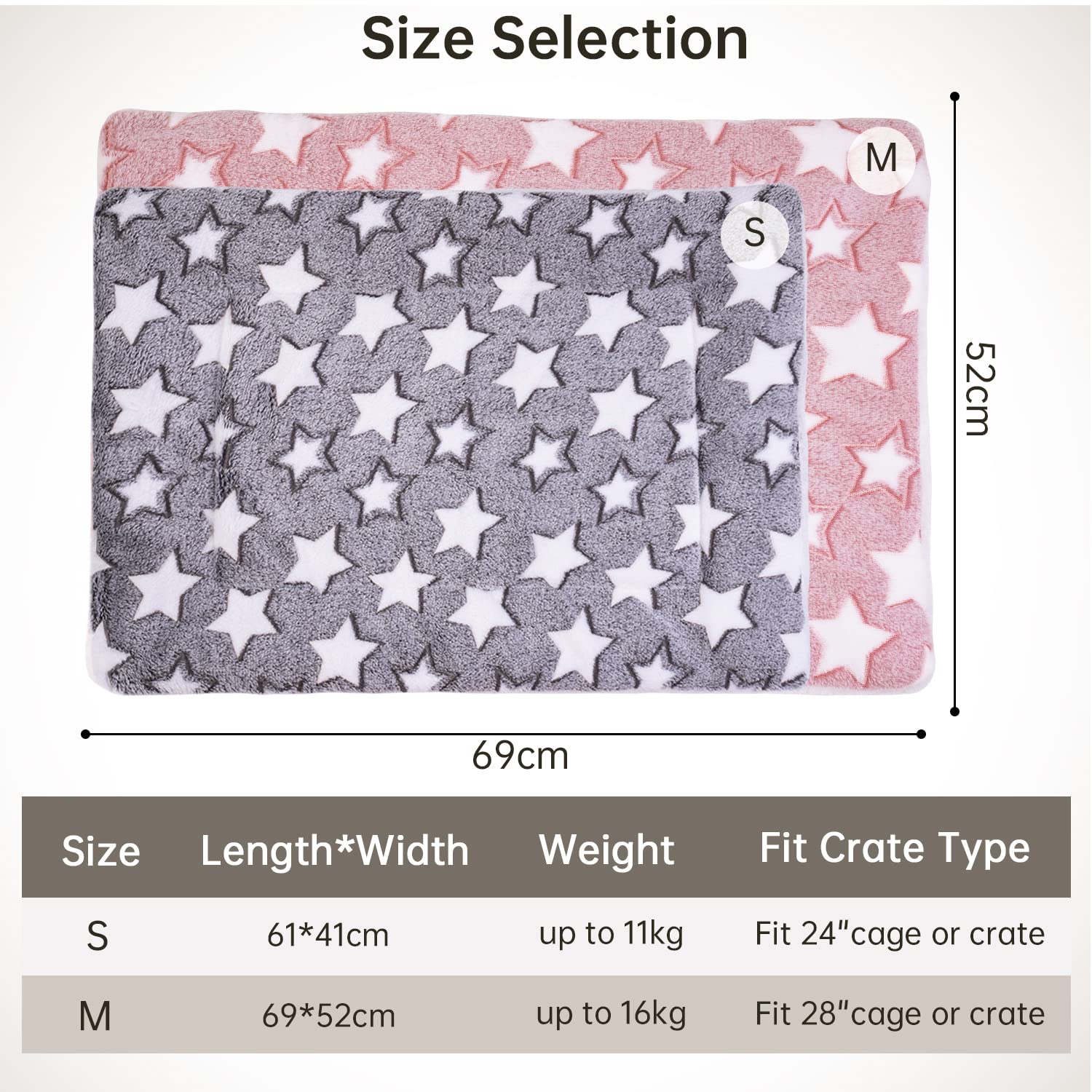 MICOOYO 2Pcs Dog Crate Bed Mattress, Fleece Pet Cushion Bed Mat, Washable Cat Cushion Pad for Small Dog Cat Puppy(Star, 24"*16")