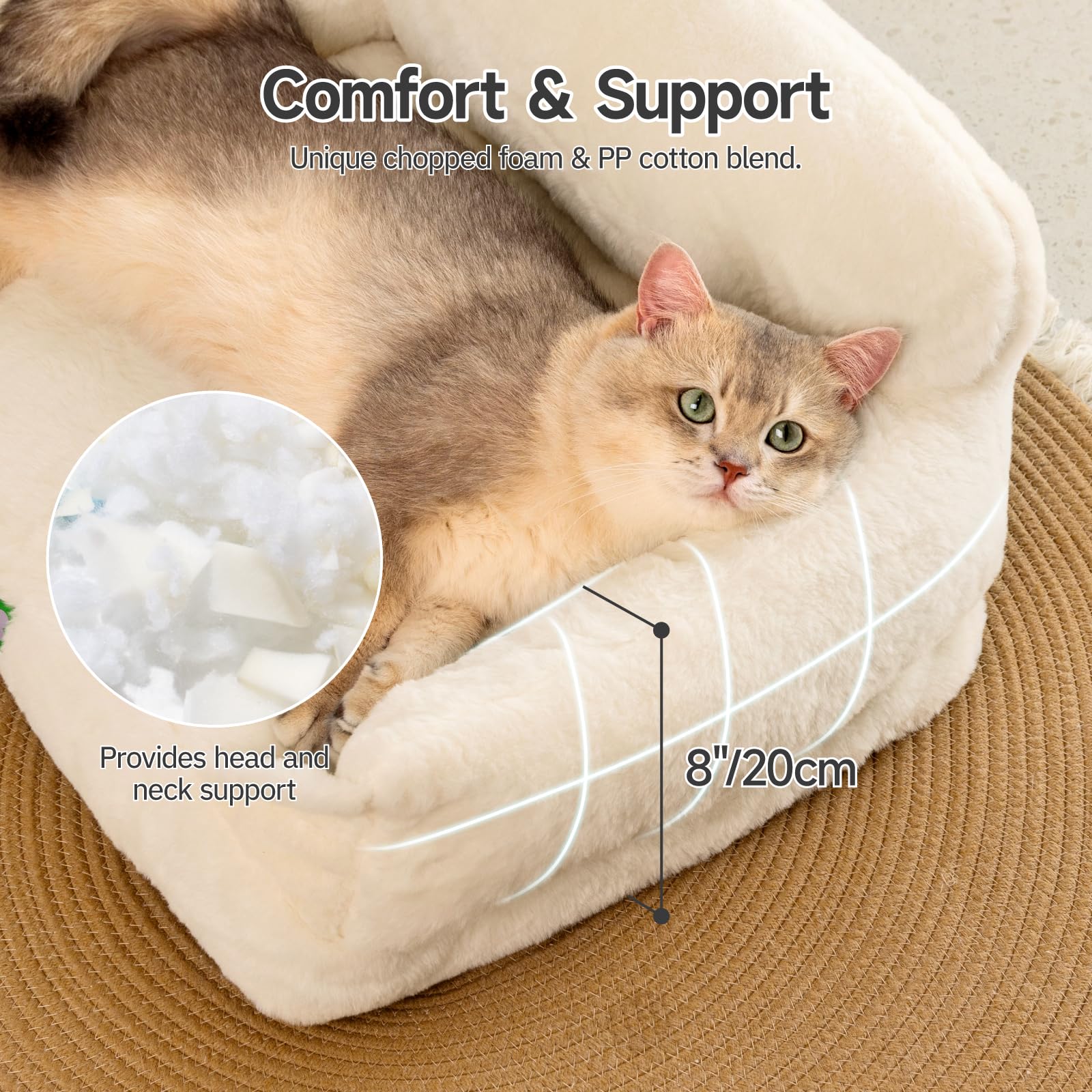 MEWOOFUN Cat Sofa Cat Bed for Indoor Cats, Kitten Bed Pet Sofa with Removable Washable Cover and Non-Slip Bottom for Small Dogs, 55x40cm White