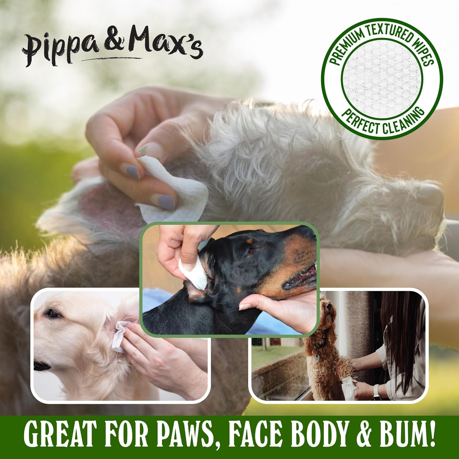Pippa & Max Compostable Dog Wipes - Biodegradable Pet Wipes for Full Body, Eyes, Ears, Bum & Paws - 200 Sensitive Grooming Wipes for Dogs, Puppies & Cats (Fragrance-Free)