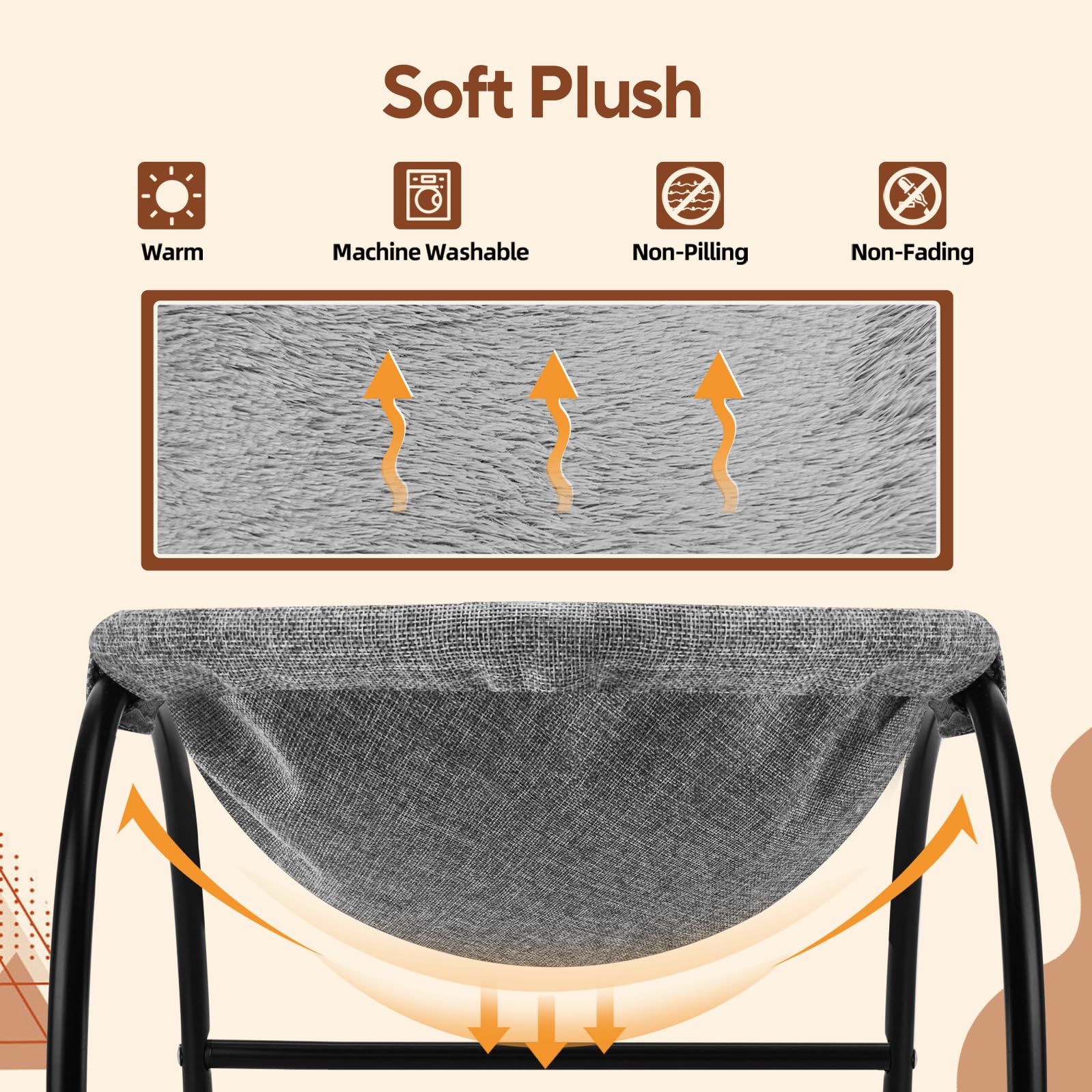 LIFLIX Elevated Cat Hammock Bed with Removable Plush, Free-Standing Cat Cot, Raised Stable Pet Bed(Gray)