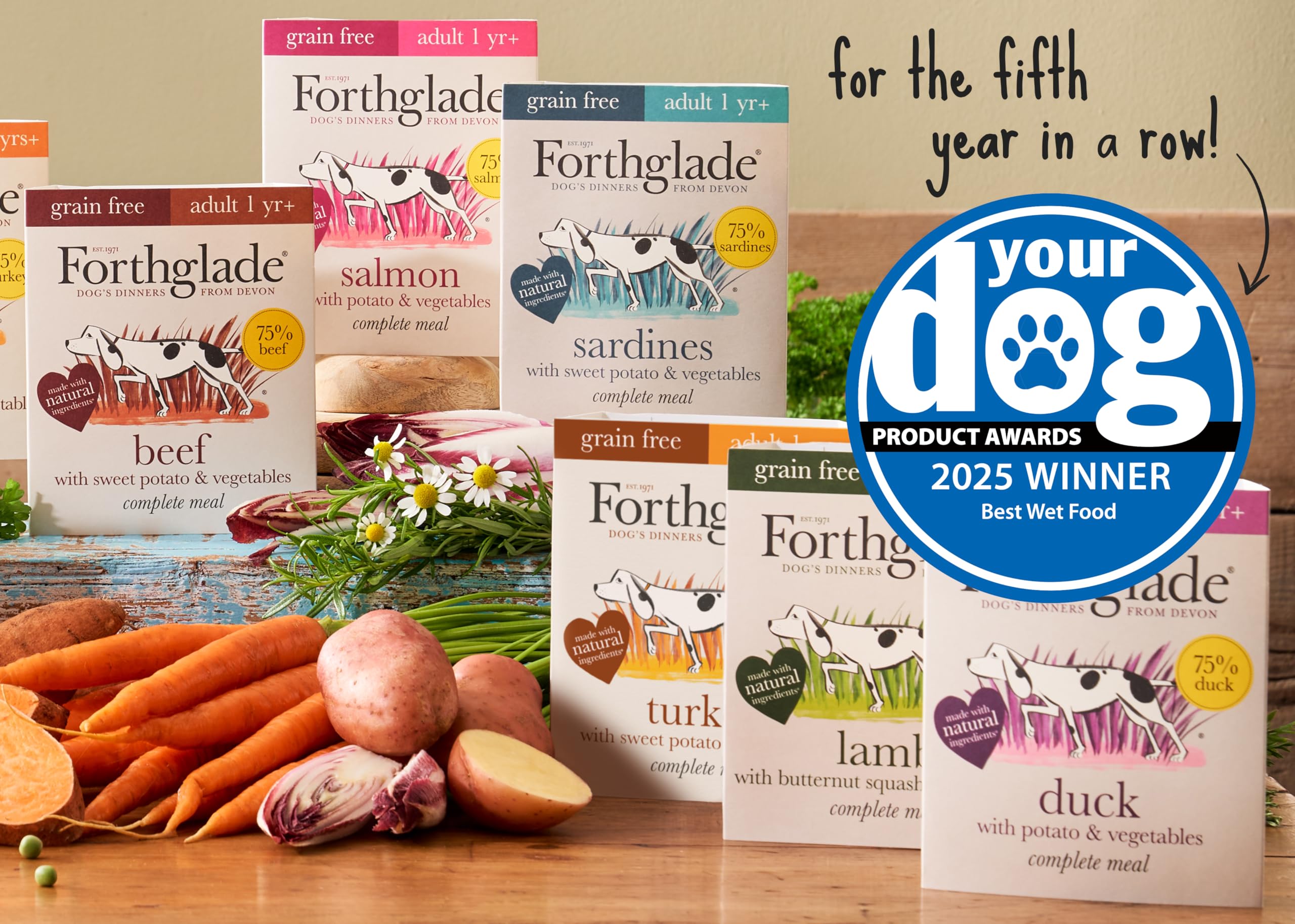 Forthglade Wet Dog Food Variety Pack (12 x 395g Trays) - Grain Free & Hypoallergenic Dog Food, Adult 1 Year+, Turkey, Lamb & Duck with Vegetables, Complete Stomach Sensitive Meals, Natural Ingredients