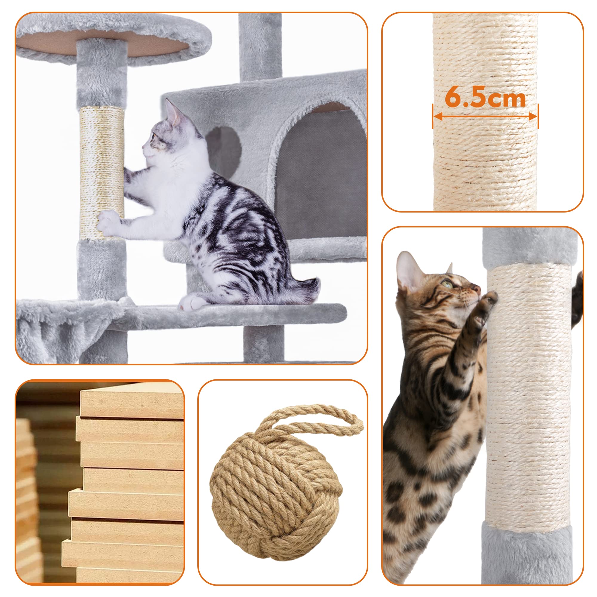 HOMIDEC Cat Tree,151cm Cat Tower for Indoor Kitty,Scratching Post Stable Activity Centre Climbing Tree with 2 Kitty Houses, Hammock, 4 Sisal Posts, Ladder, and Rest Place