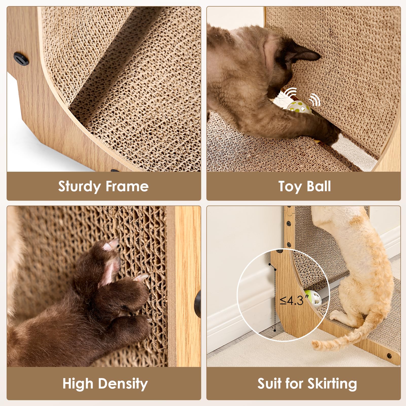 EHEYCIGA L Shape Vertical Cat Scratcher, 68cm High Cat Scratching Board for Indoor Cats, Protecting Furniture Scratch Pad, Cardboard Scratching with Ball Toy