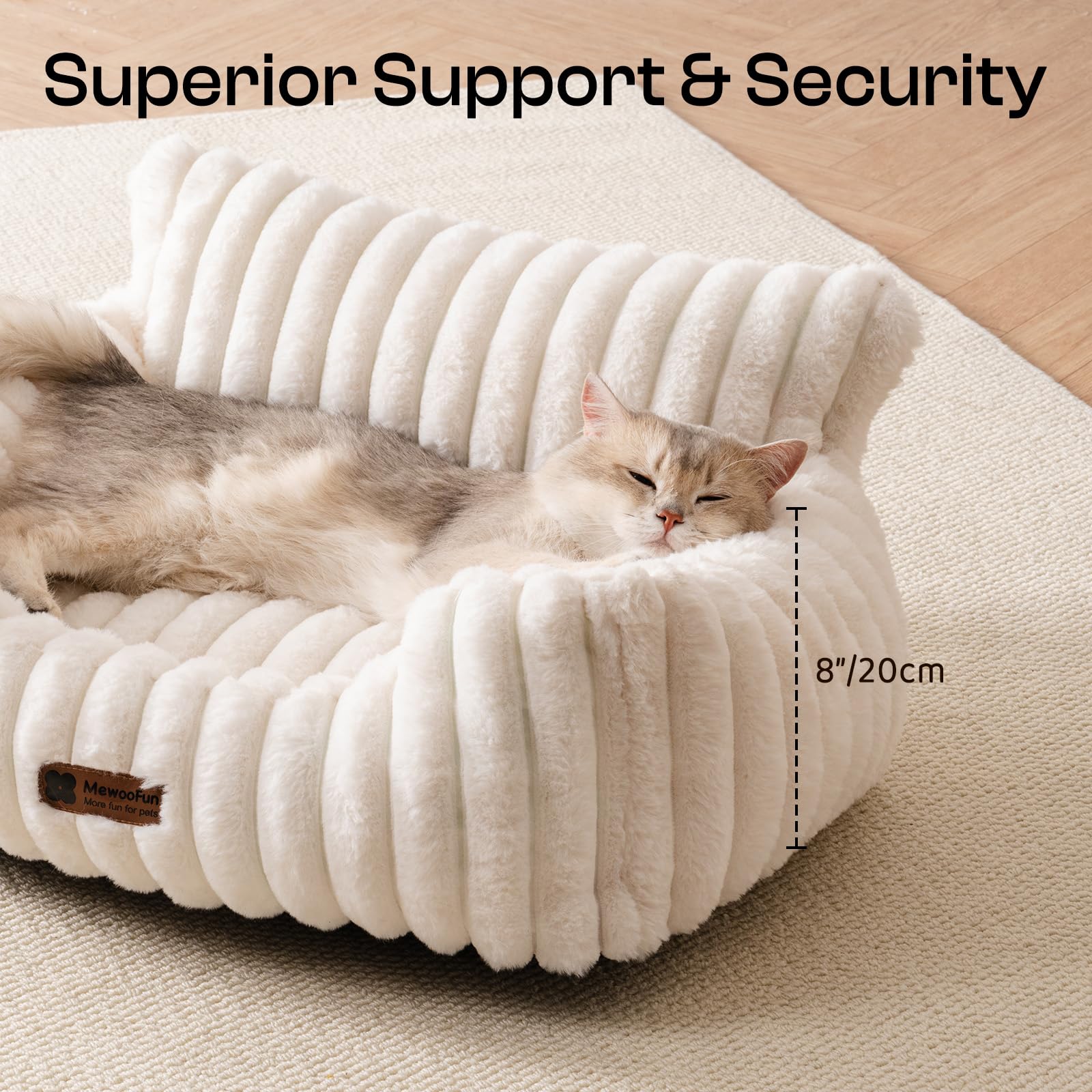 MEWOOFUN Dog Sofa Bed - Cat Beds for Indoor Cats Soft and Fluffy, Cat Sofa Bed Small Calming Dog Bed with Removable Washable Cover (Cream, 61x48x30)