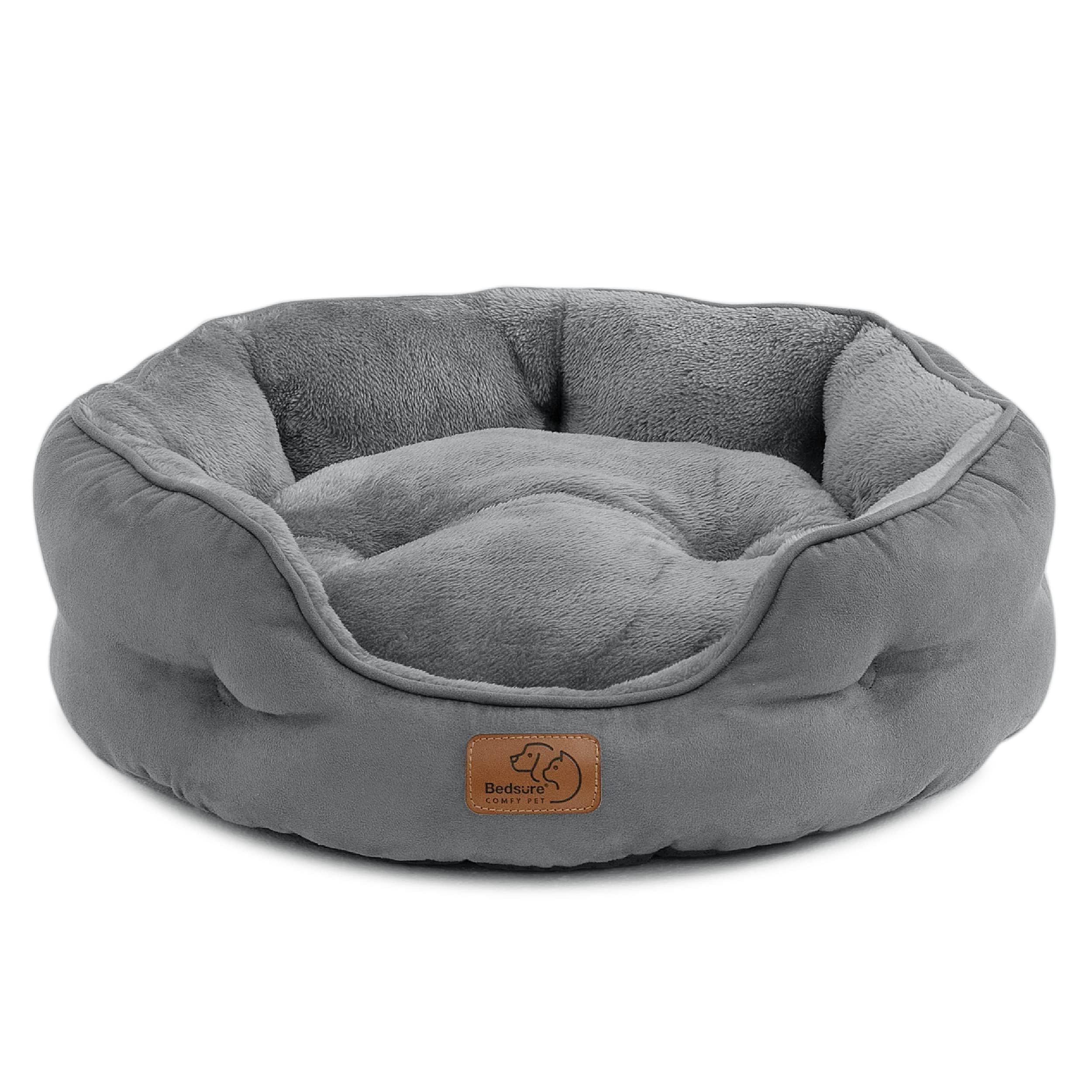 Bedsure Cat Bed for Indoor Cats - 51x48x15cm Round Washable Kitten Bed with Slip-Resistant Bottom and Reversible Cushion, Grey