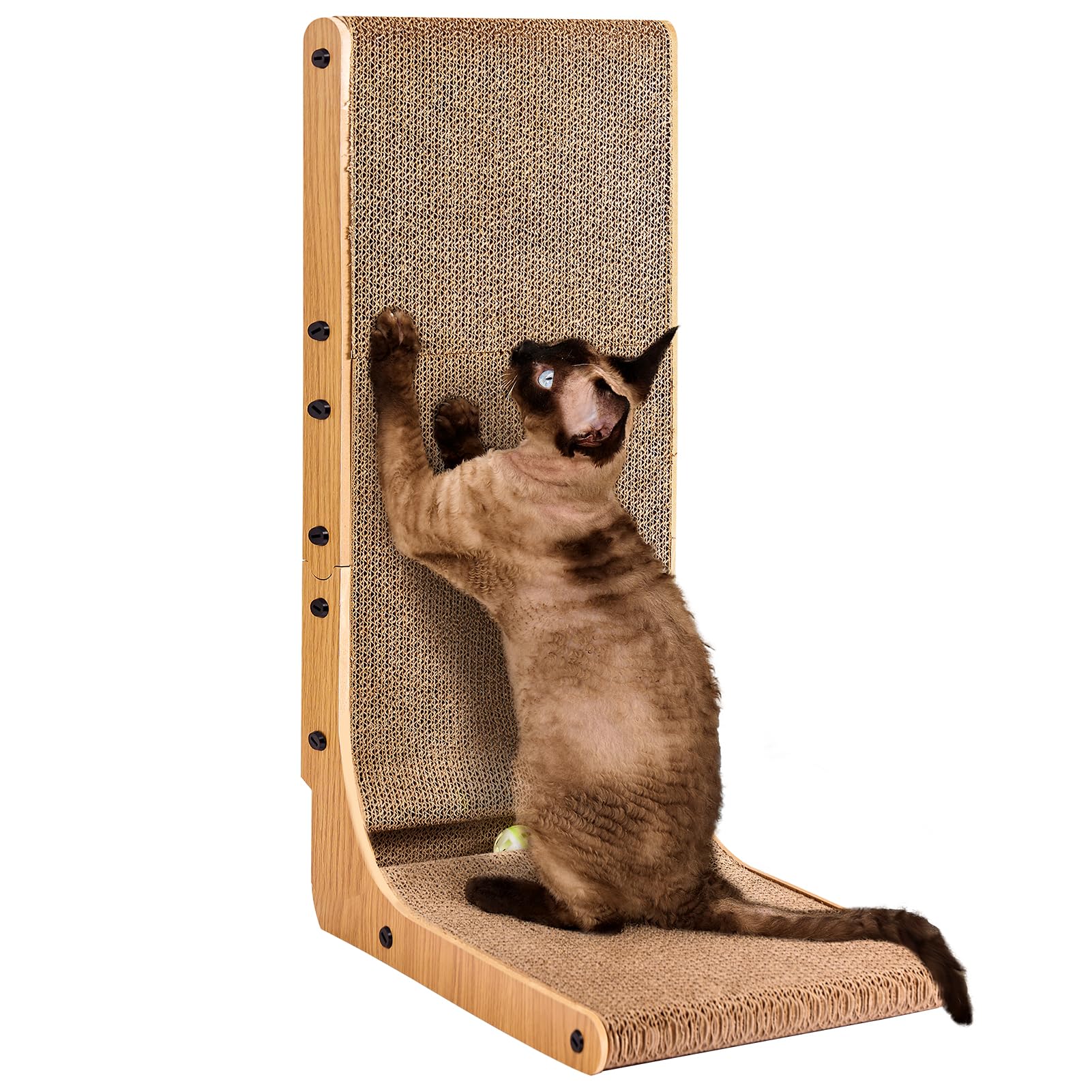 EHEYCIGA L Shape Vertical Cat Scratcher, 68cm High Cat Scratching Board for Indoor Cats, Protecting Furniture Scratch Pad, Cardboard Scratching with Ball Toy