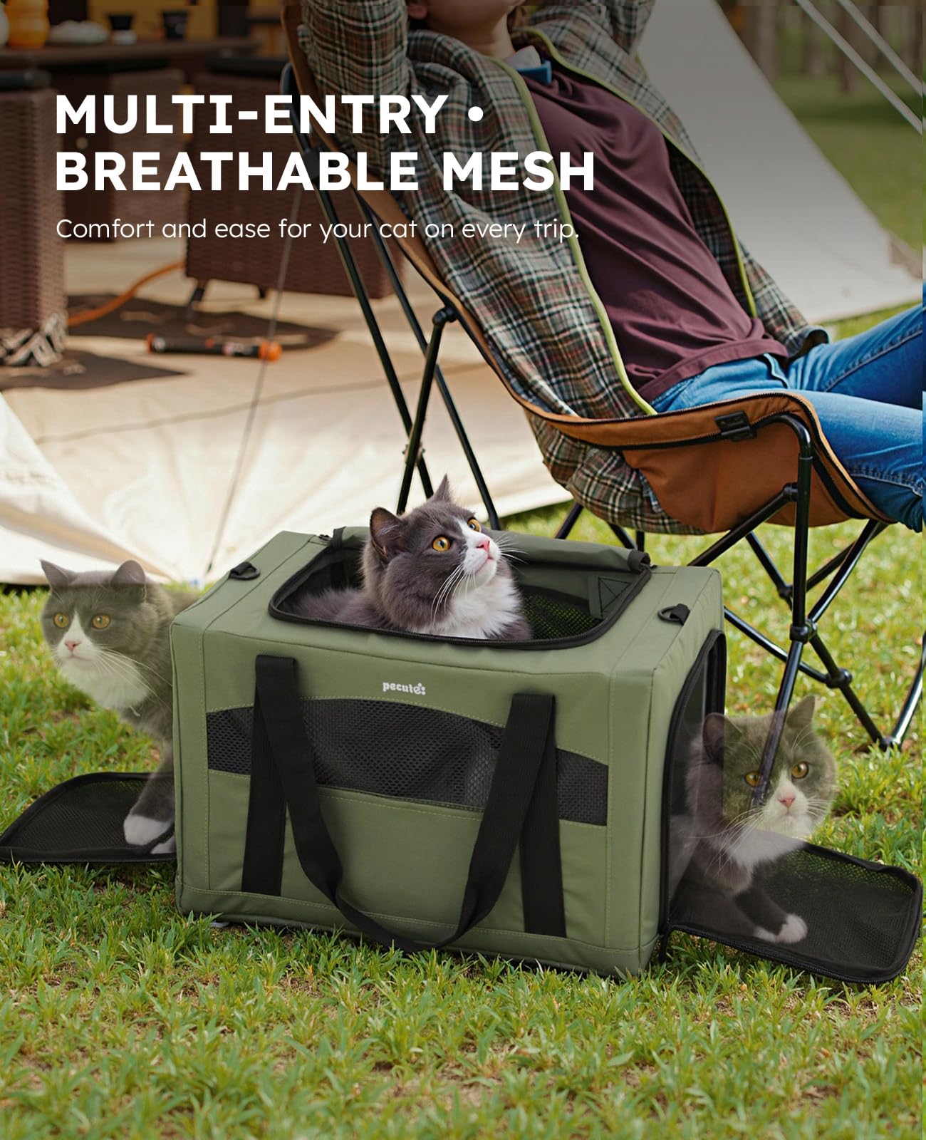 pecute Cat Carrier Stable, Pet Carriers Breathable and Portable, Cat Carriers Bag with Scientific Hidden Partition, Carriers for Cat Under 5kg, Dog Carrier Suitable for Travel and Outing, Green