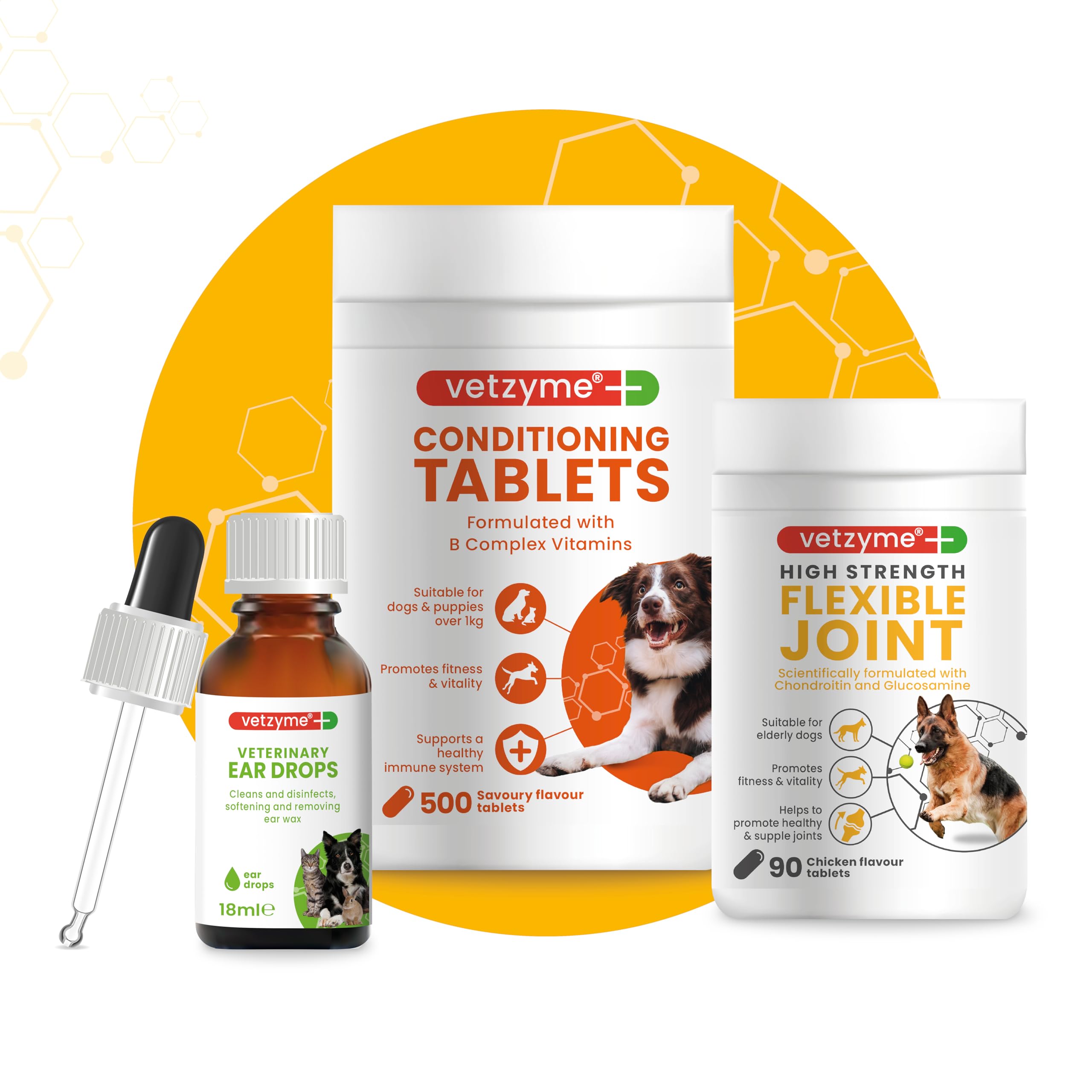 Vetzyme Flexible Joint Supplements for Dogs (90 Tablets) - Hip and Joint Care with Glucosamine, Tasty Chicken Flavour