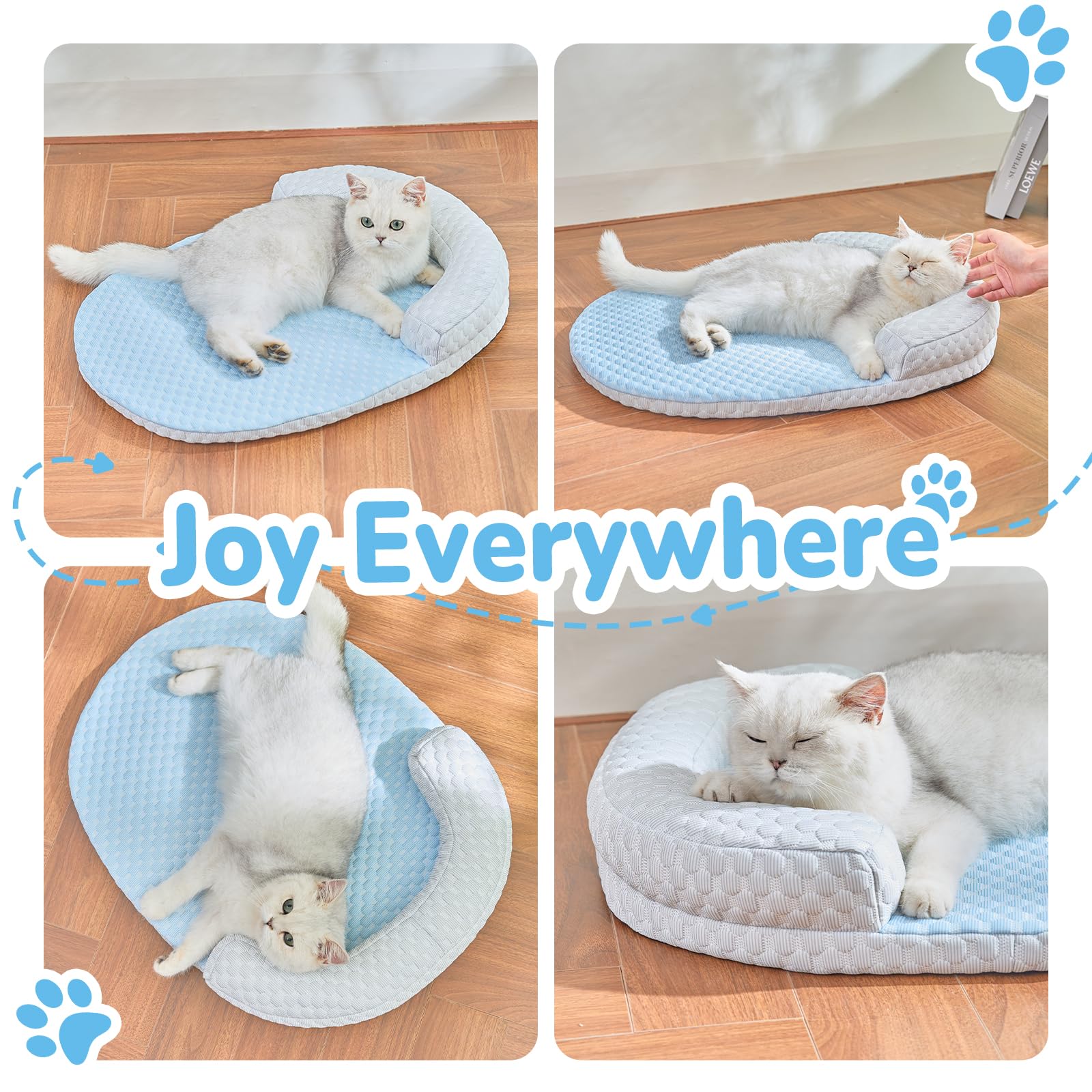 CATISM Cool Pet Mat - Cat Cooling Bed with Pillow, Washable Dog Cat Cooling Mat for Indoor Pets Non-Slip Large Kitty Nest (60 * 45cm, blue)