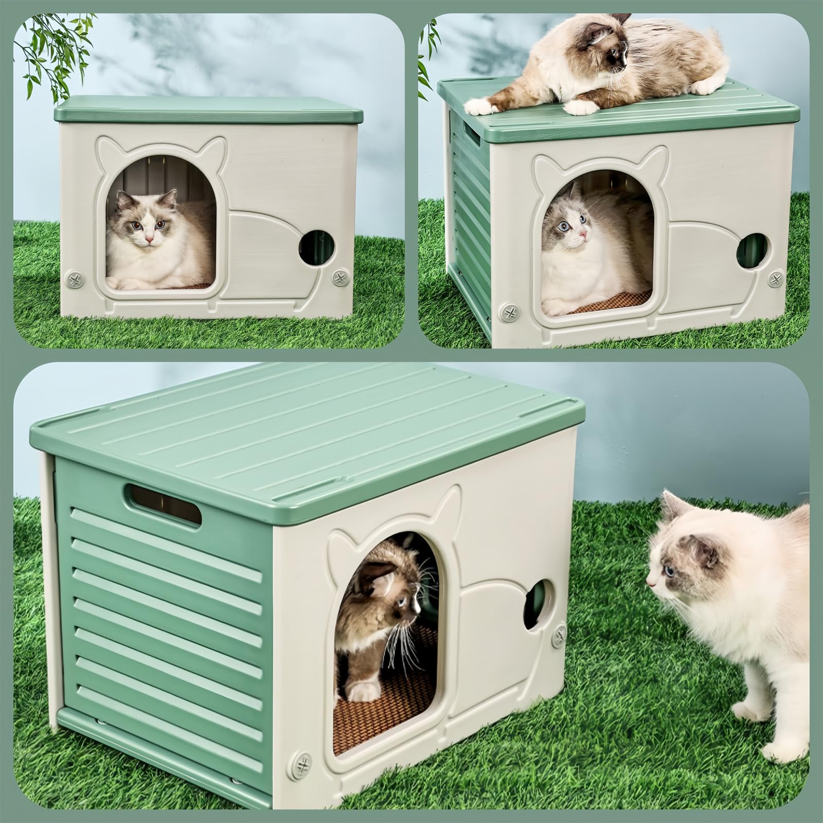 Hibtn Cat House Cave For Outdoor Indoor, Stackable Feral Cat Waterproof Shelter House Insulated Elevated