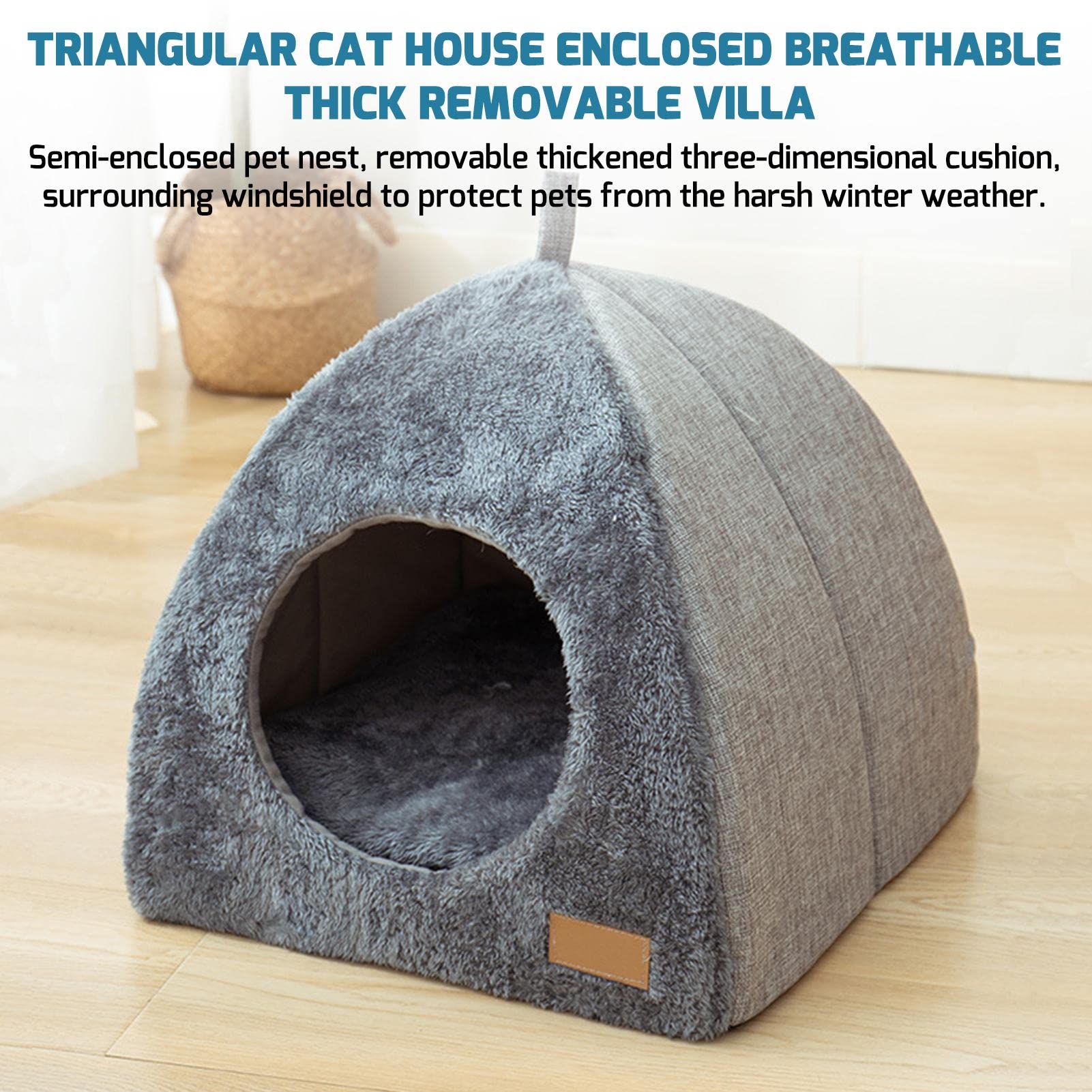 Pologmase Cat Cave Bed for Cats & Small Dogs - Tent Igloo with Removable Washable Cushion