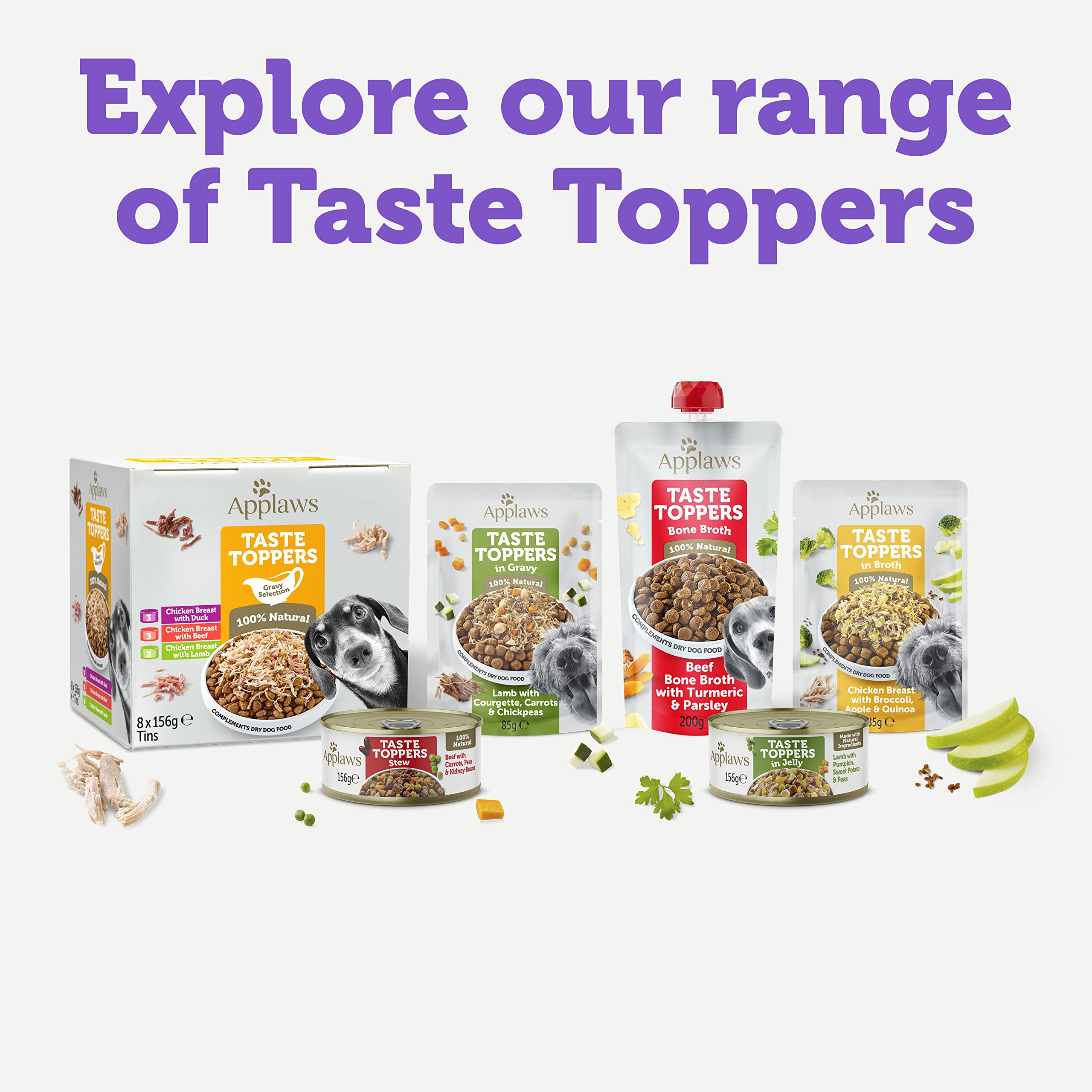 Applaws 100% Natural Wet Dog Food Topper, Chicken Selection in Broth, 156g Tin (Pack of 8)